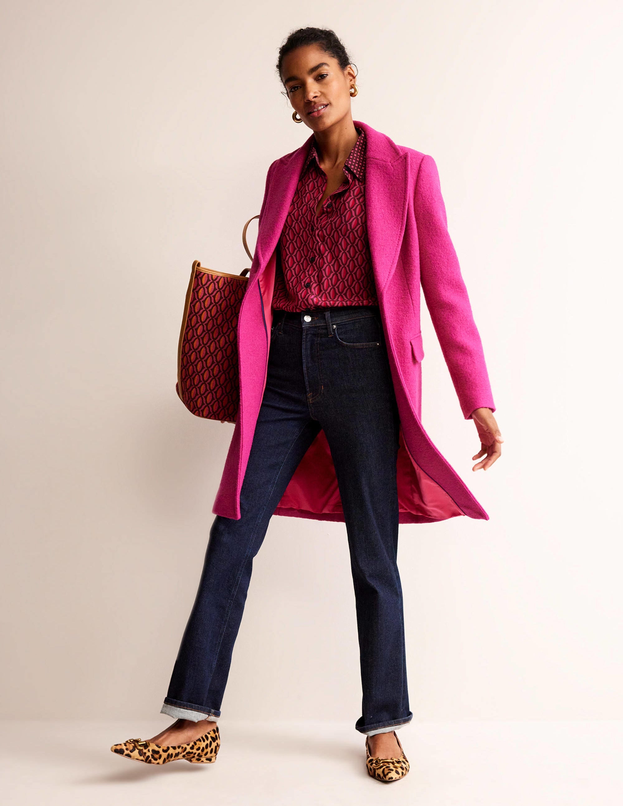 Chemise Sienna en soie-Rose vif, motif Geo Valley - Image 4
