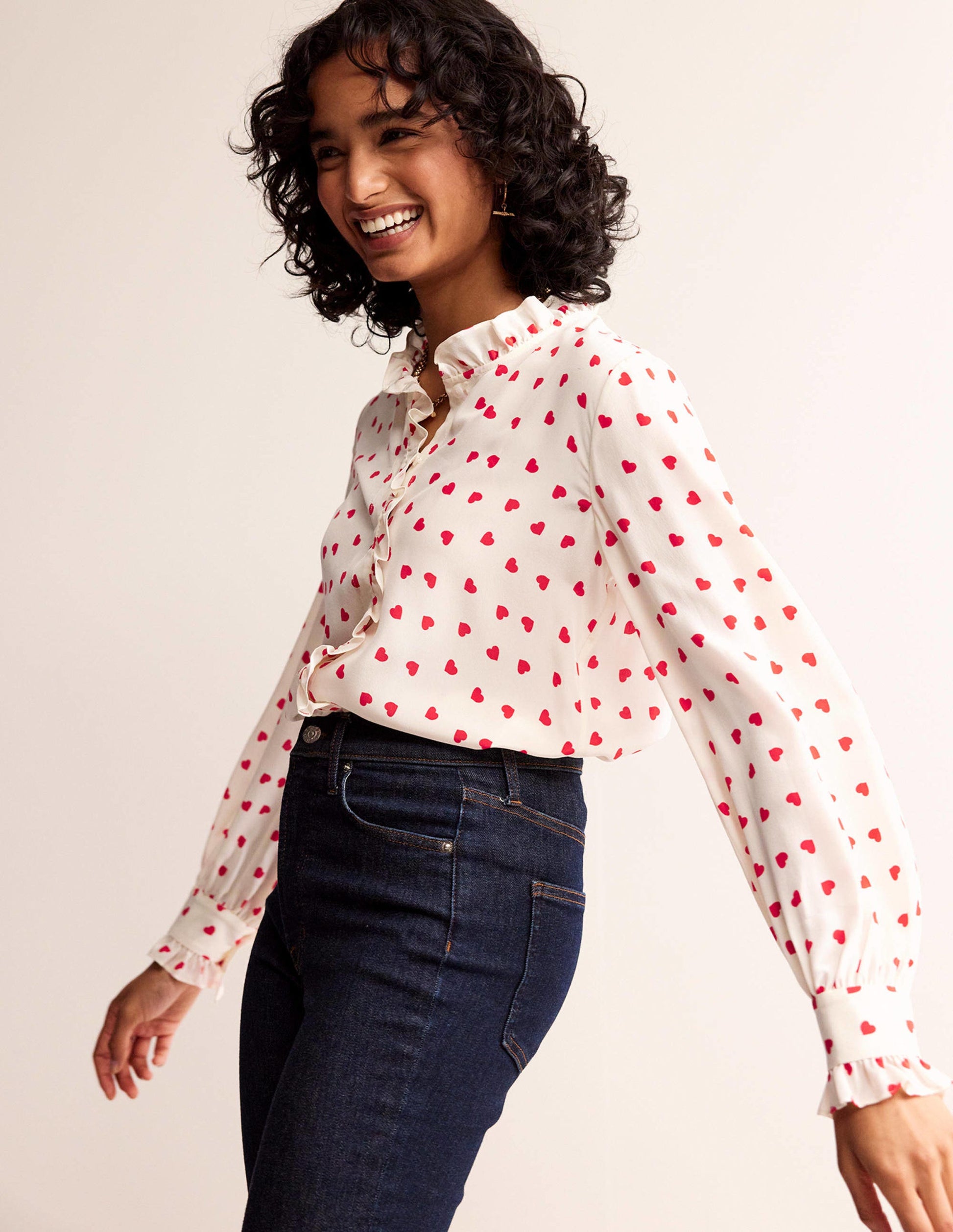 Ruffle Neck Silk Blouse-Ivory, Love Heart-4