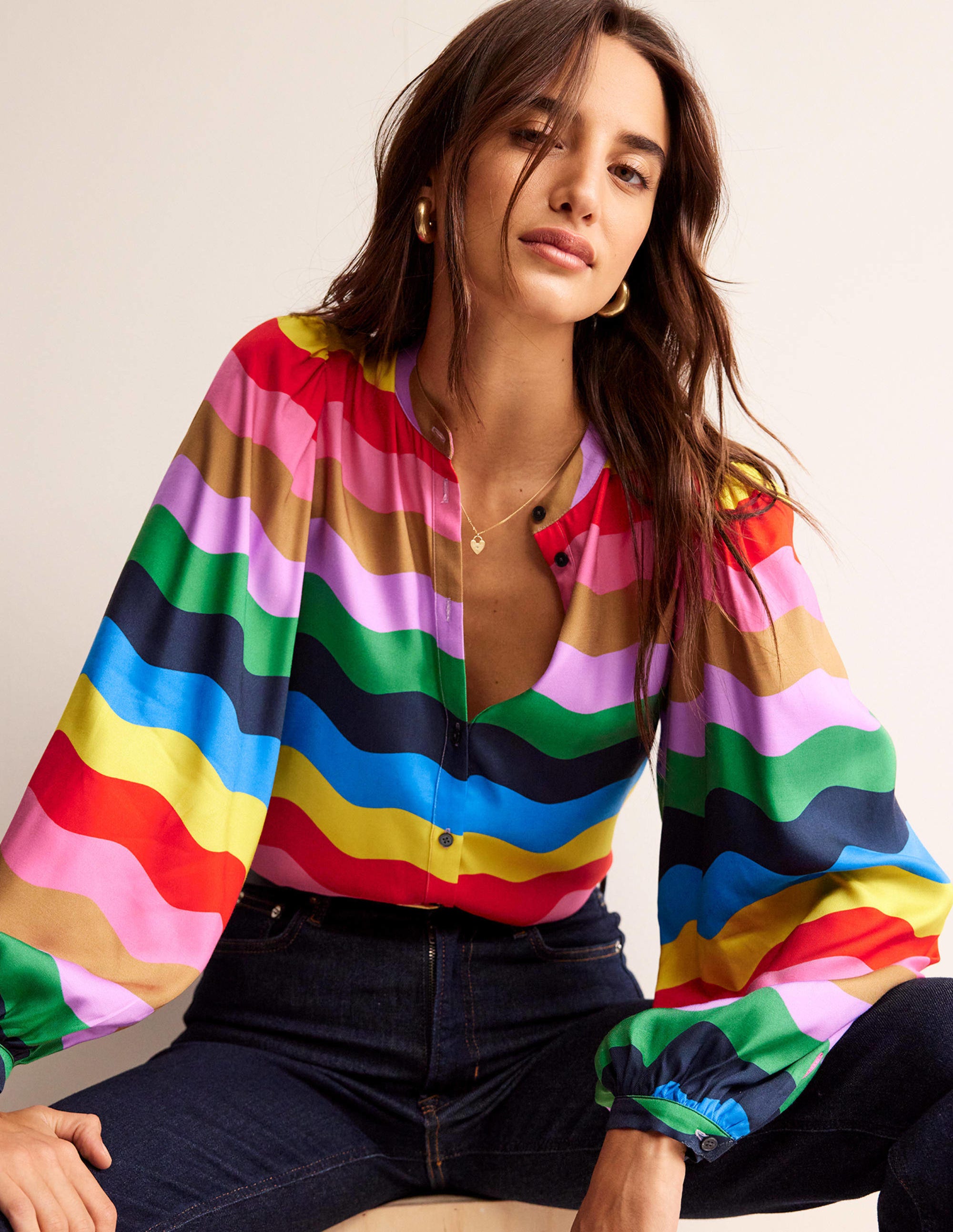 Blouse à manches blousantes-Multi, vague arc-en-ciel - Image 1