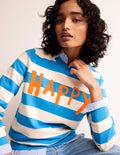 Sweat Hannah brodé-Bleu, motif Happy