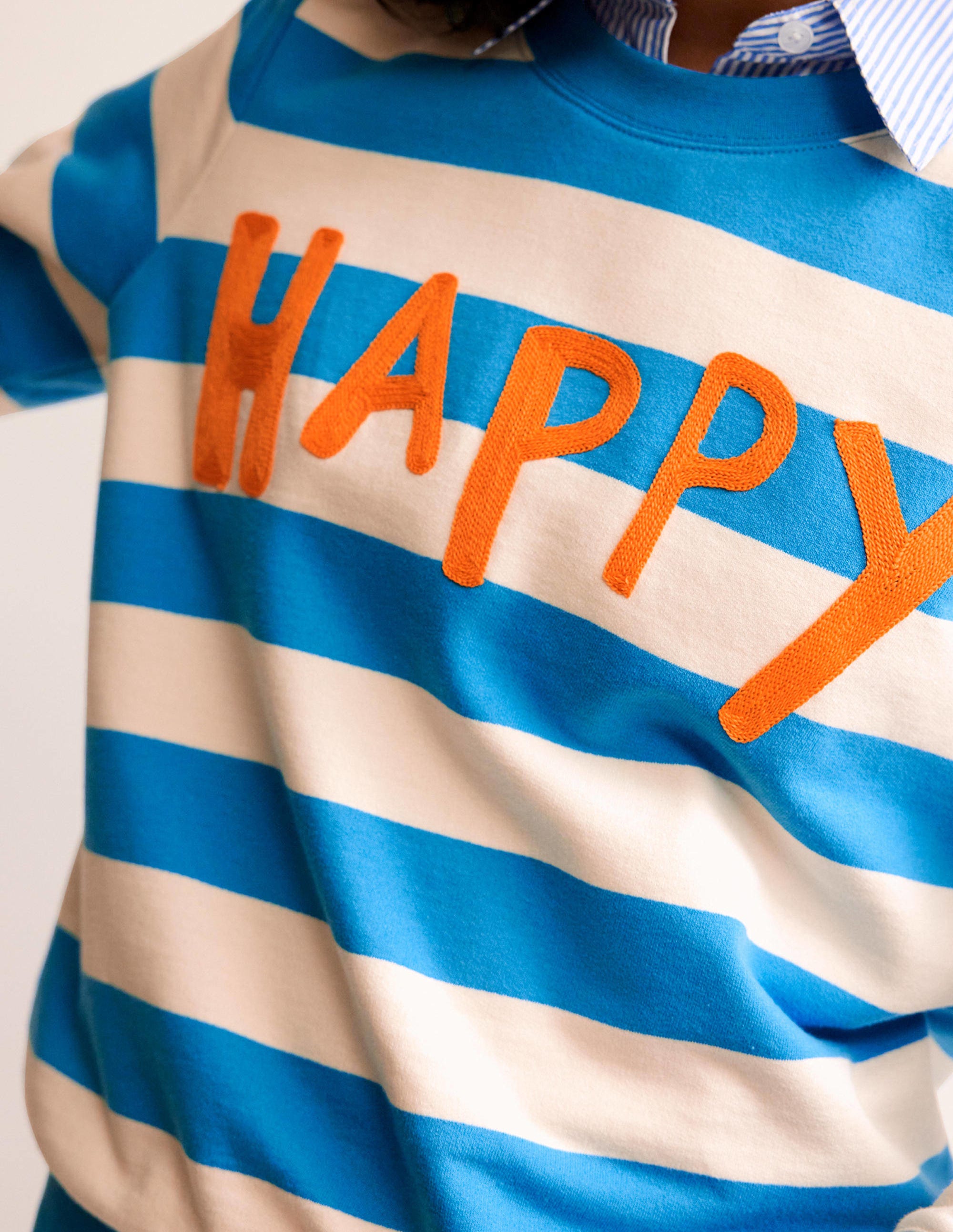 Sweat Hannah brodé-Bleu, motif Happy - Image 3