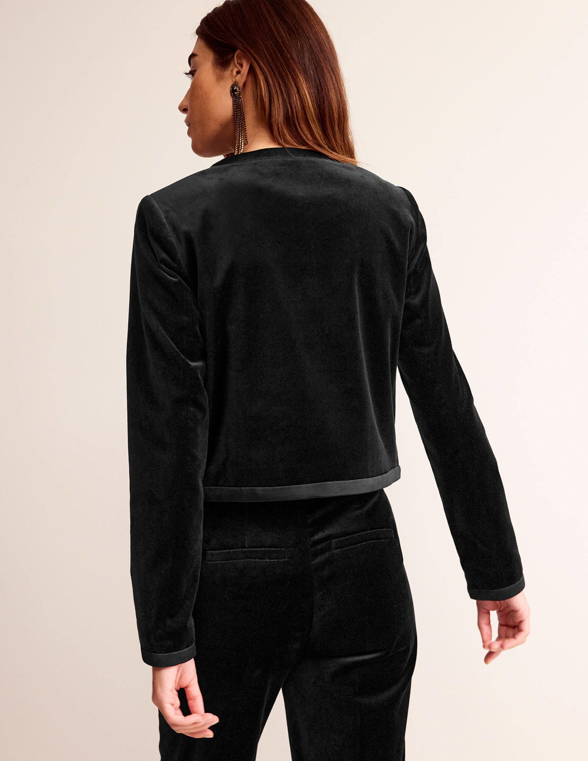 Bow-Trim Collarless Jacket-Black - Image 3