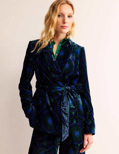 Samtjacke mit Bindeband-Schwarz, Artizian Geo-2