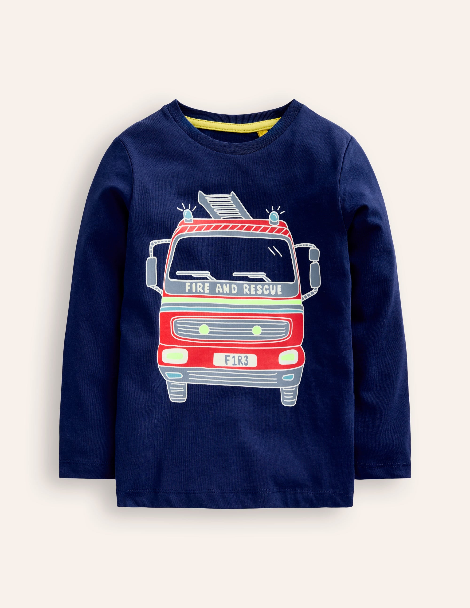 T-shirt phosphorescent-Camion de pompiers bleu marine universitaire - Image 1