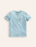 Henley T-Shirt aus gewaschener Baumwolle-Vintage Blau