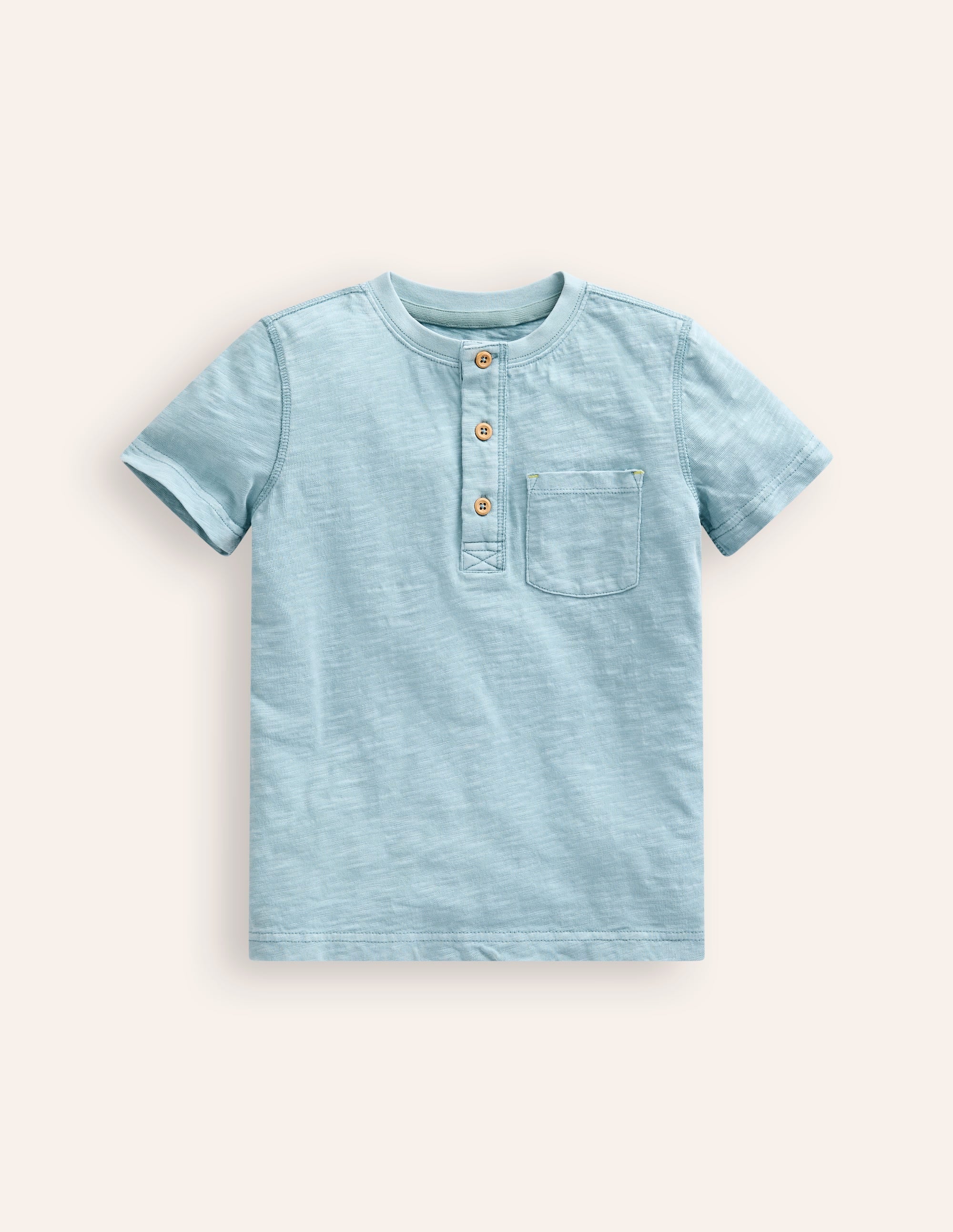 Henley T-Shirt aus gewaschener Baumwolle-Vintage Blau - Image 1