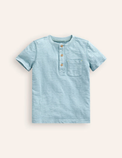 T-shirt à col tunisien en coton délavé-Bleu vintage-1