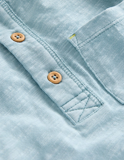 T-shirt à col tunisien en coton délavé-Bleu vintage-3