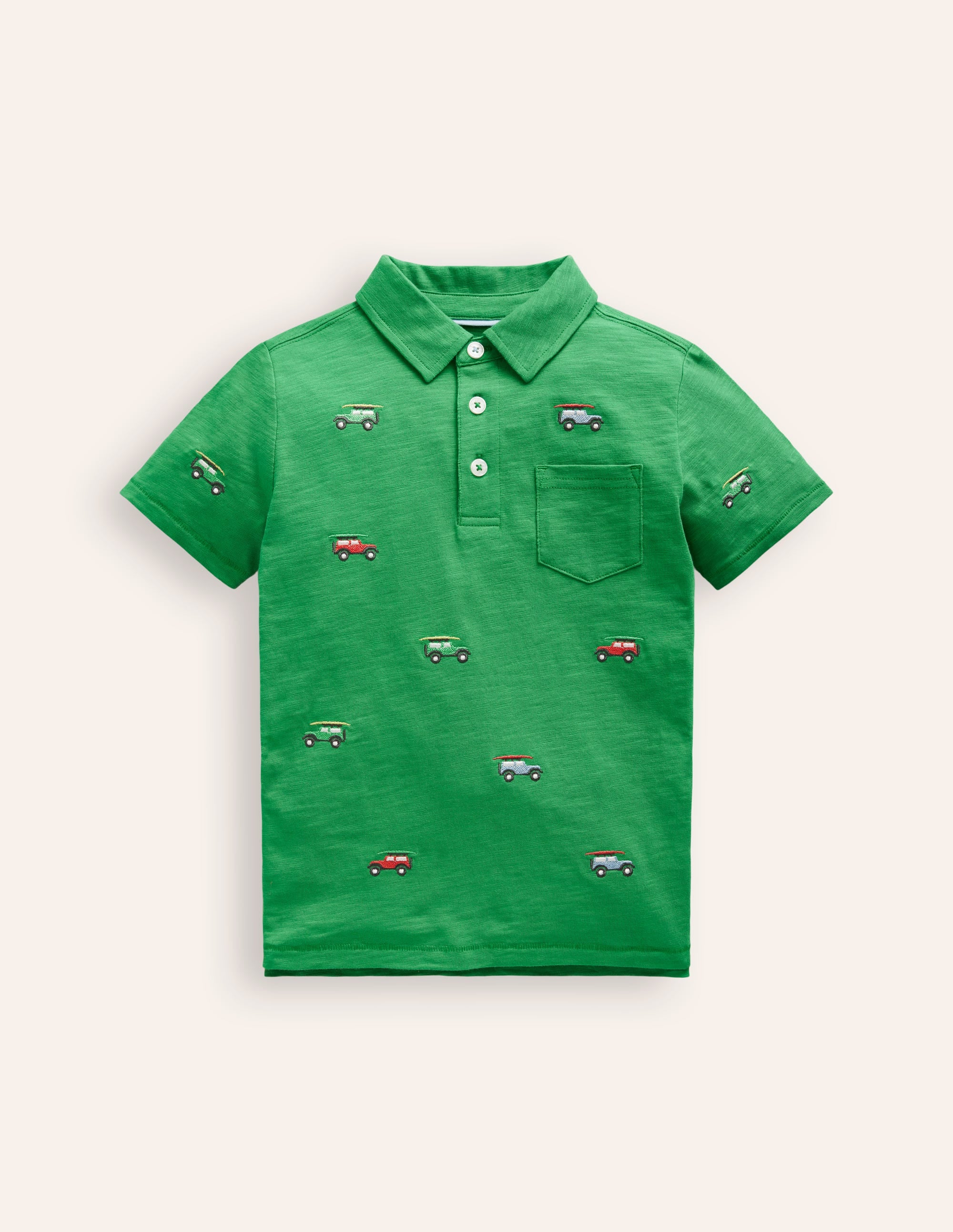 Embroidered Slub Polo Shirt-Shamrock Green Jeep - Image 1