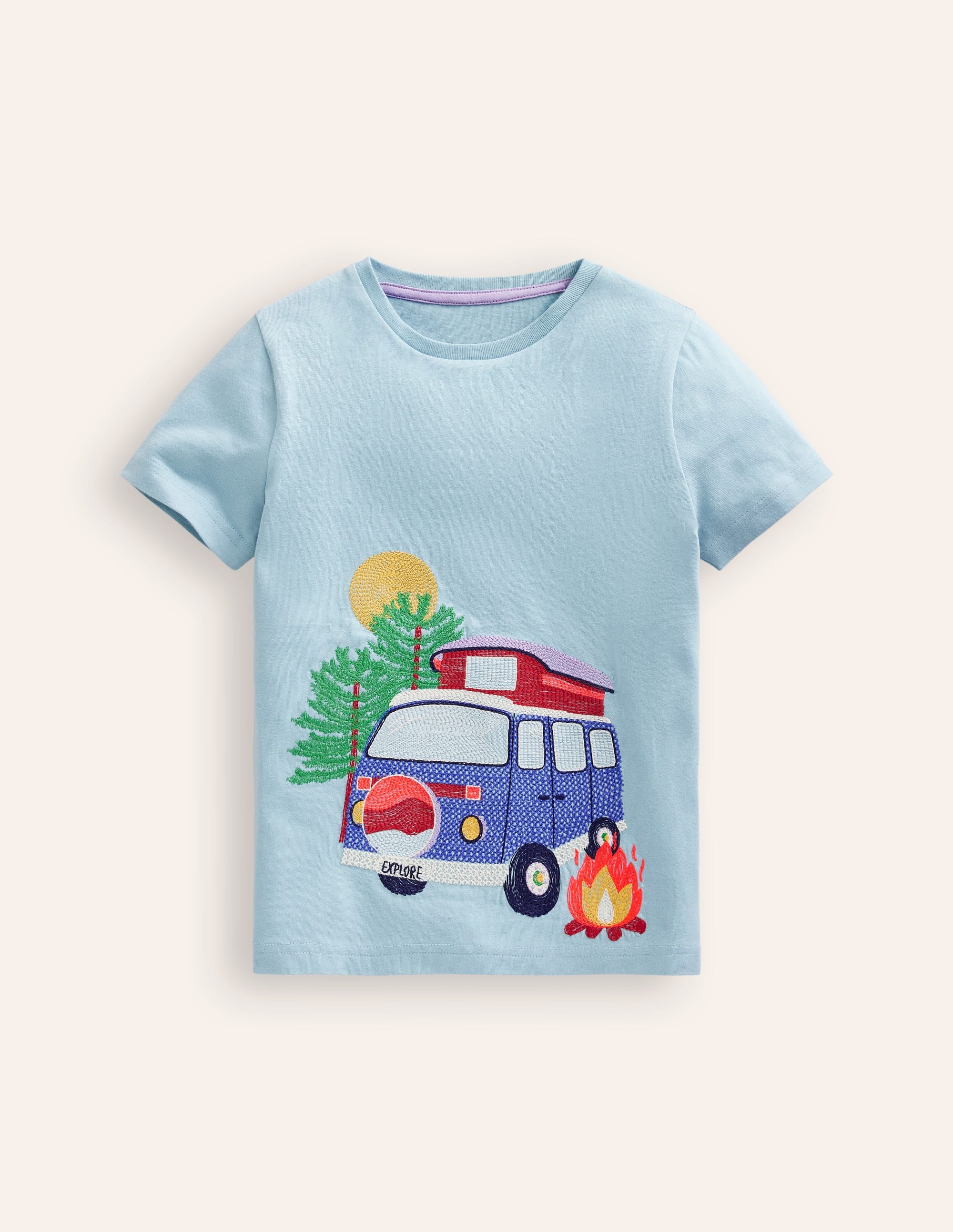 T-Shirt mit Fahrzeug-Superstitch-Vintage-Blau Campervan - Image 1