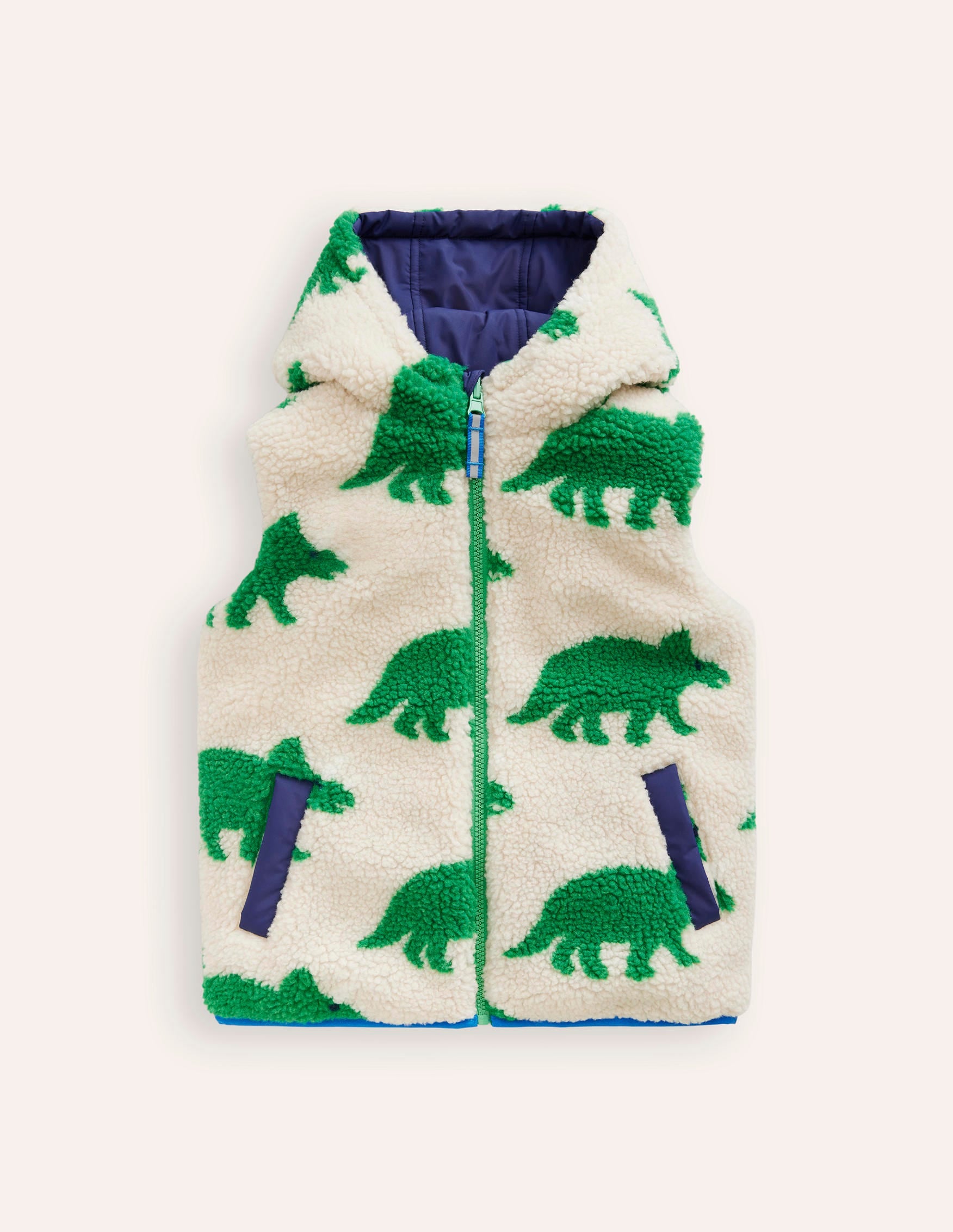 Reversible Borg Gilet-Green Dino / Navy - Image 1