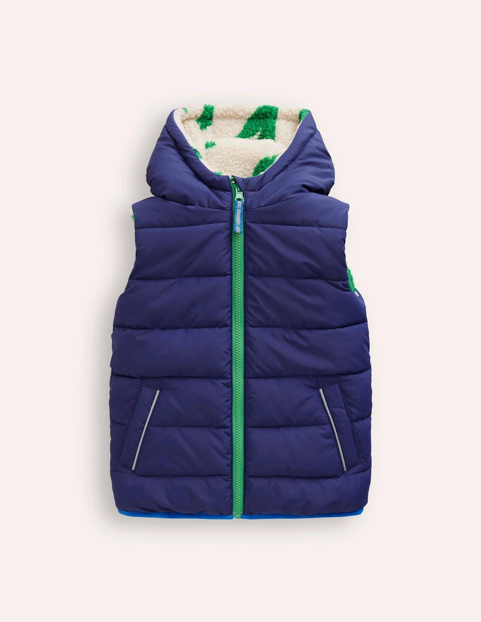 Reversible Borg Gilet-Green Dino / Navy - Image 4