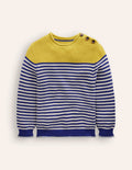 Pull en coton rayé pour tous les jours-Bleu saphir et écru chiné