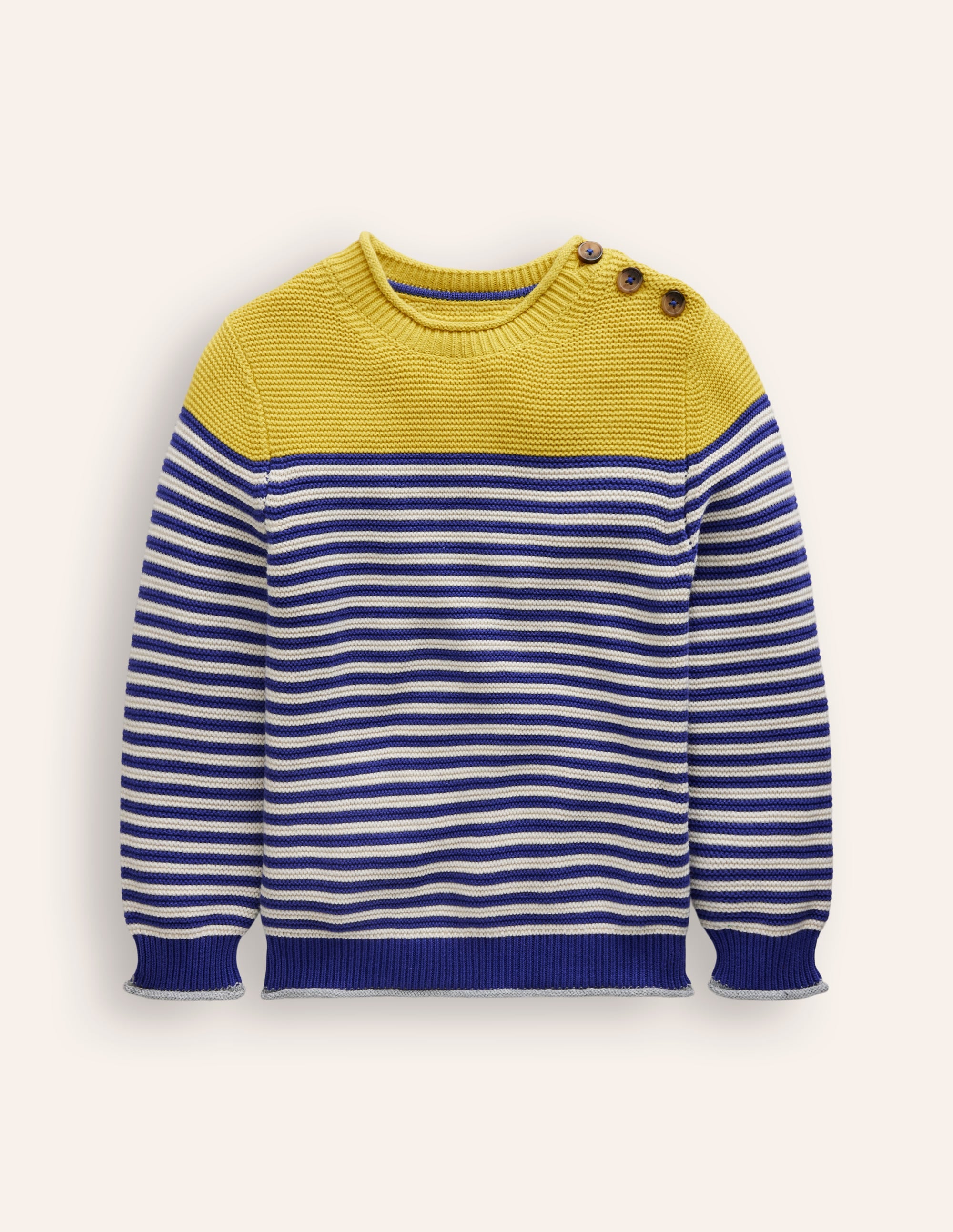Pull en coton rayé pour tous les jours-Bleu saphir et écru chiné - Image 1