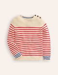 Pull en coton rayé pour tous les jours-Rayé écru chiné et rouge confiture