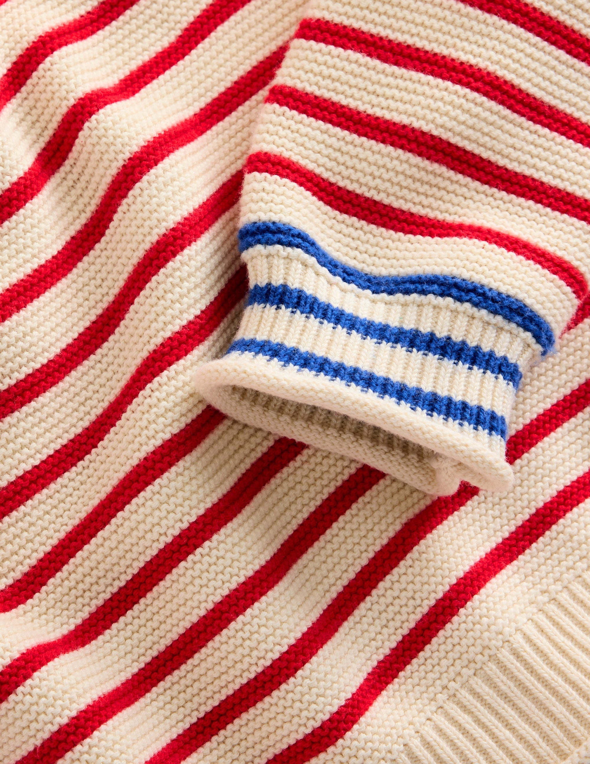 Pull en coton rayé pour tous les jours-Rayé écru chiné et rouge confiture - Image 3