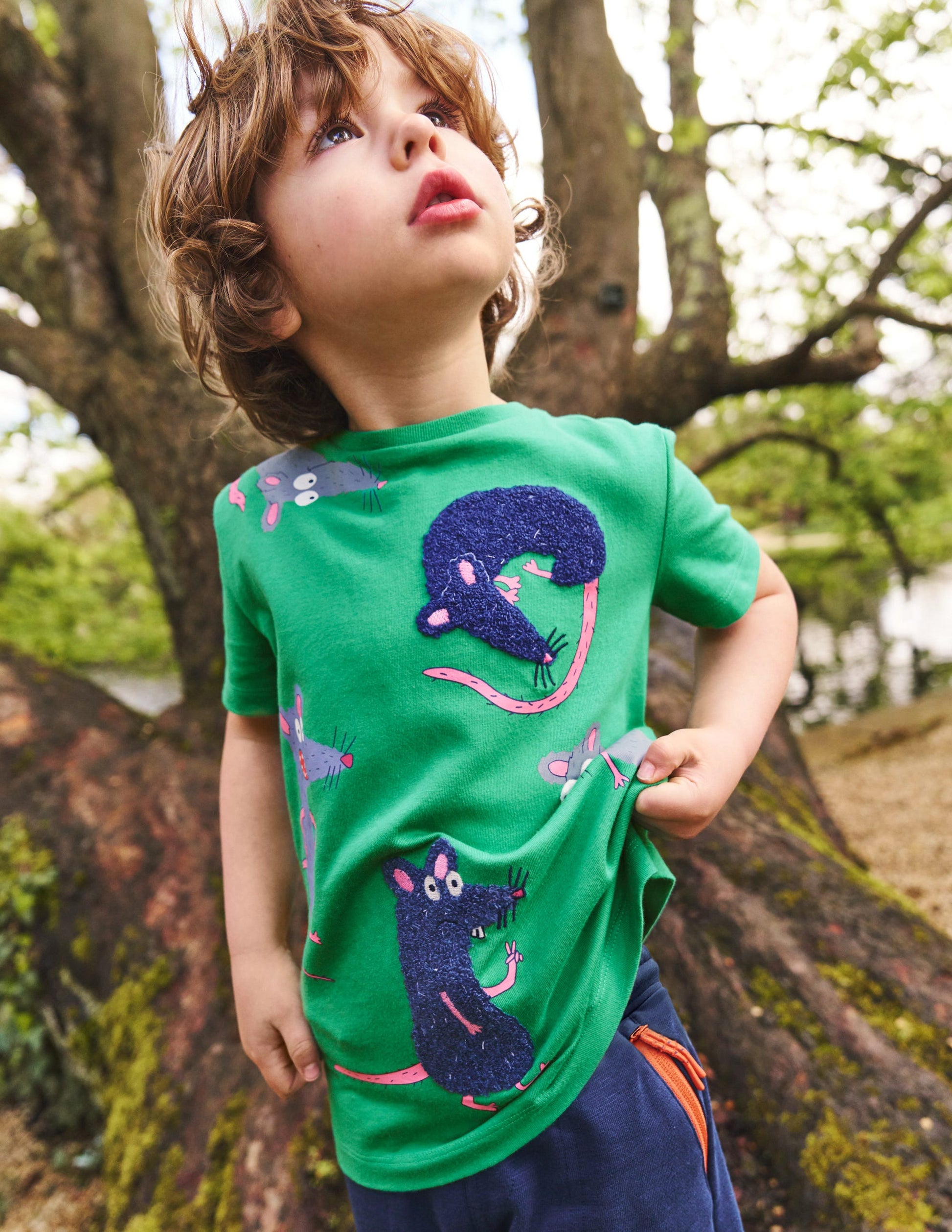 Kurzärmeliges Bouclé-T-Shirt-Opalgrün Ratten-4