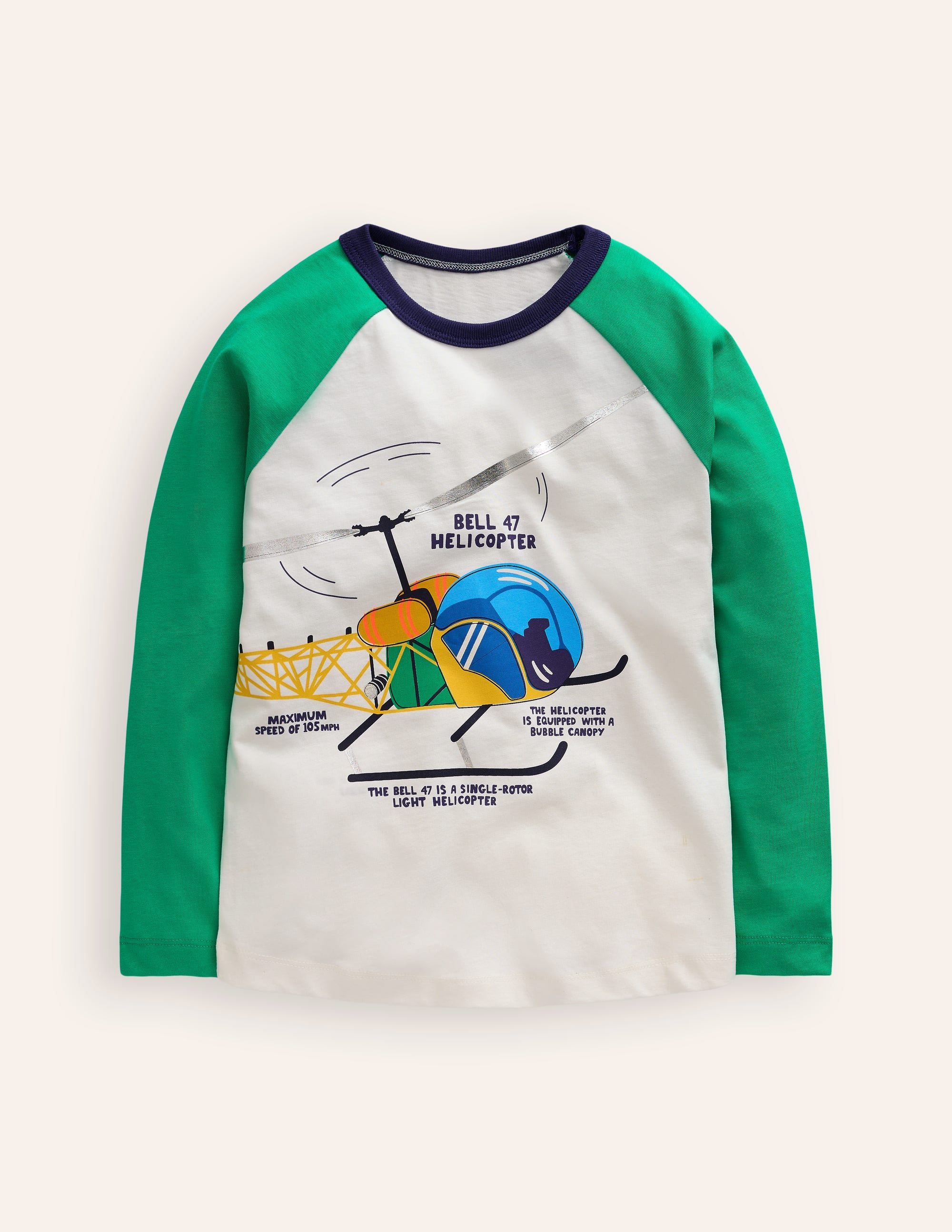 T-Shirt mit Logodruck und Raglanärmeln-Topasgrün Hubschrauber - Image 1