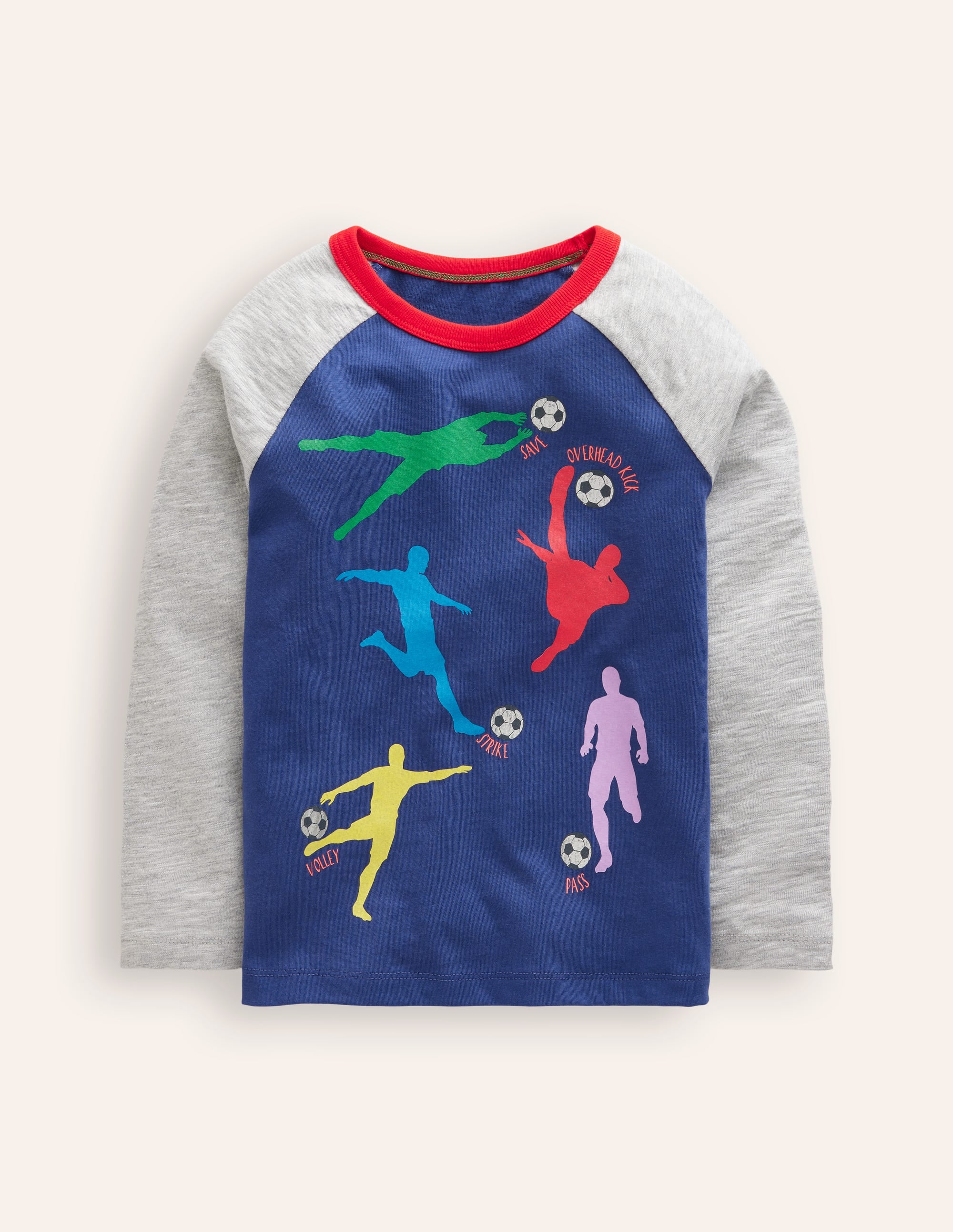 T-Shirt mit Logodruck und Raglanärmeln-Segelblau, Fußball - Image 1