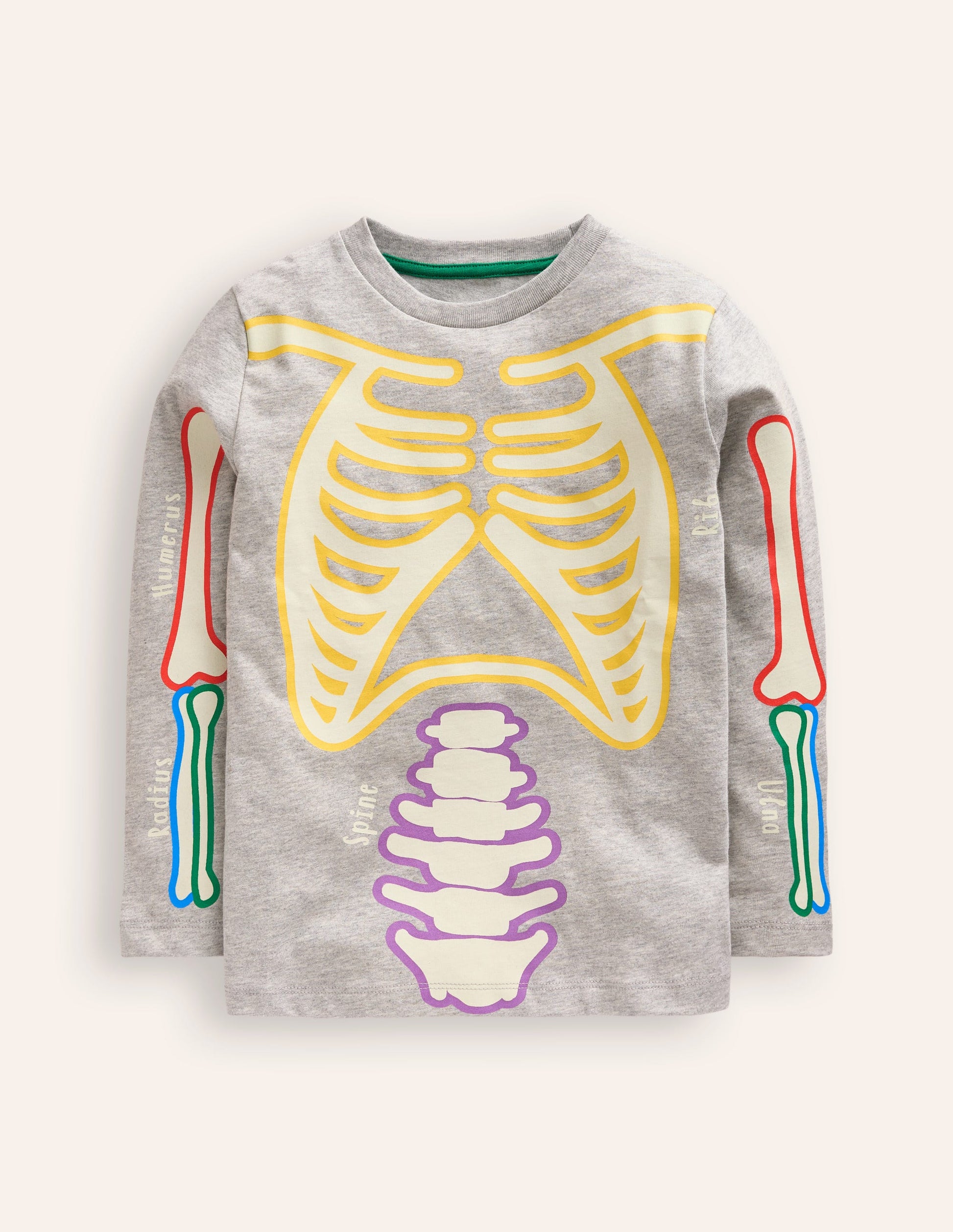 T-shirt phosphorescent-Squelette gris chiné-1