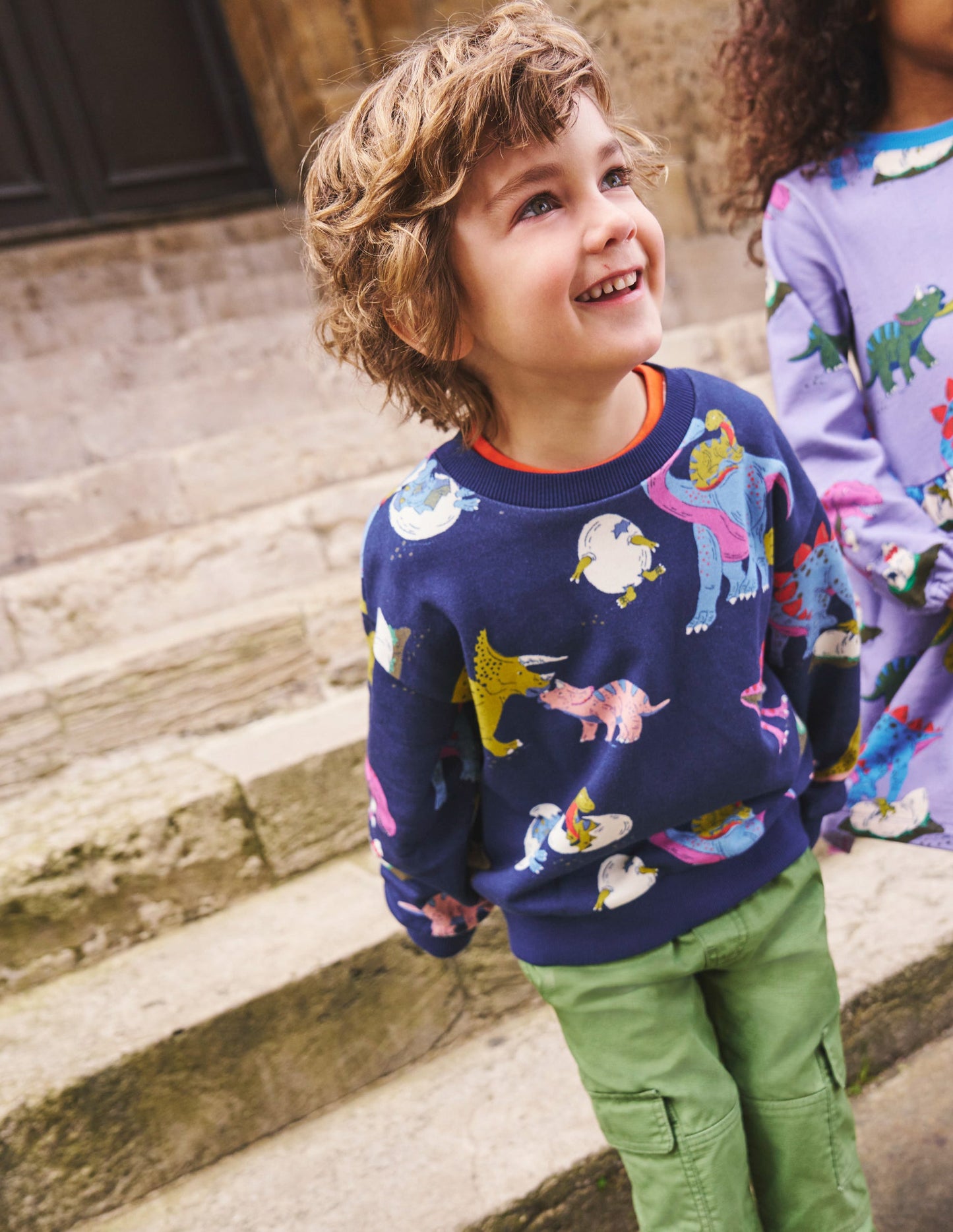 Printed Sweatshirt-Multi Dino Family