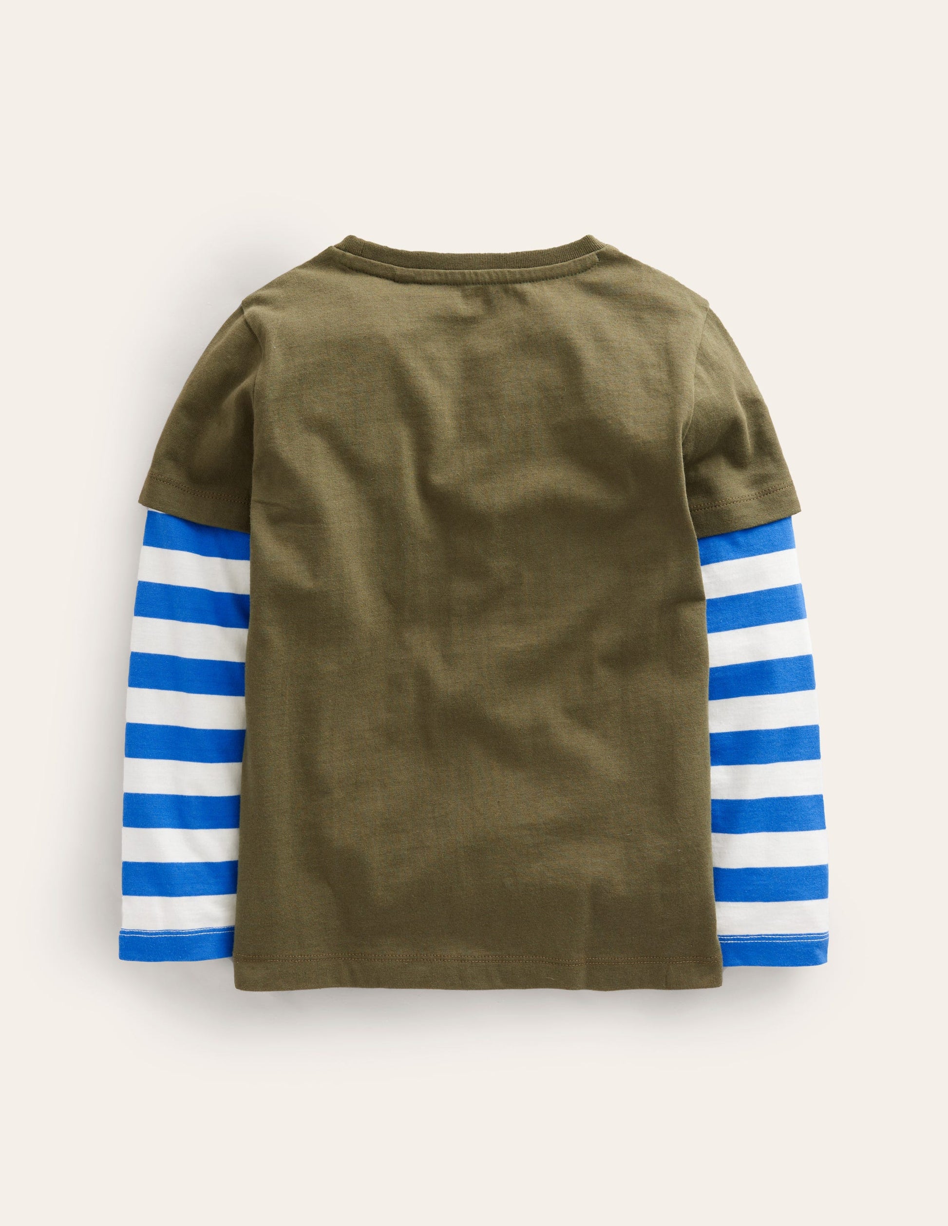 T-Shirt mit Applikation im Lagenlook-Klassisches Khaki Dino-2