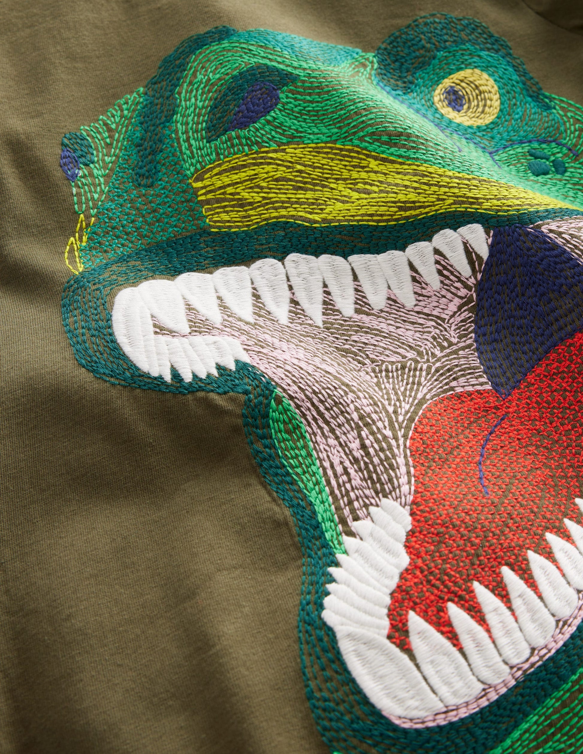 T-Shirt mit Applikation im Lagenlook-Klassisches Khaki Dino-3