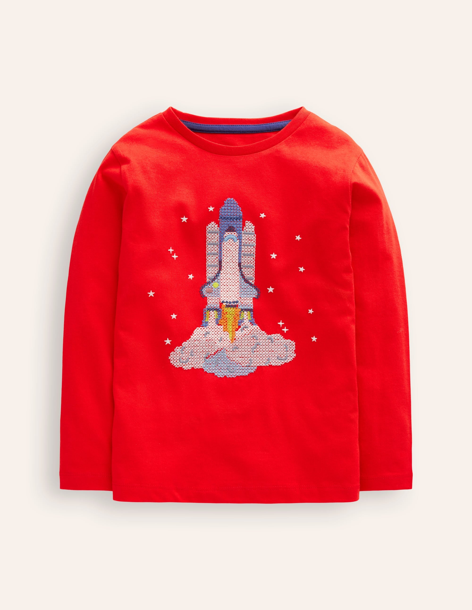 T-shirt en coton à motif point de croix-Fusée rouge coquelicot - Image 1