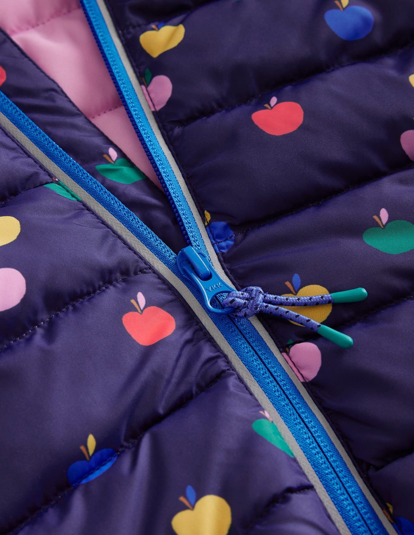 Pack-Away Padded Jacket-College Navy Rainbow Apples