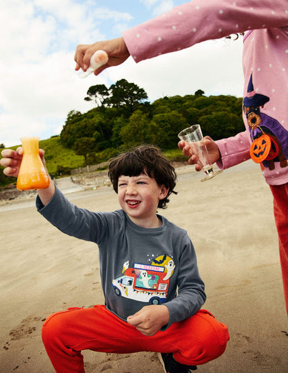 T-Shirt mit Halloween-Applikation-Rauchgrau Eiswagen