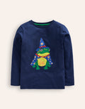 T-shirt à appliqué d'Halloween-Grenouille bleu marine universitaire