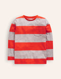 T-shirt pour tous les jours à manches longues-Gris chiné/rouge pétard