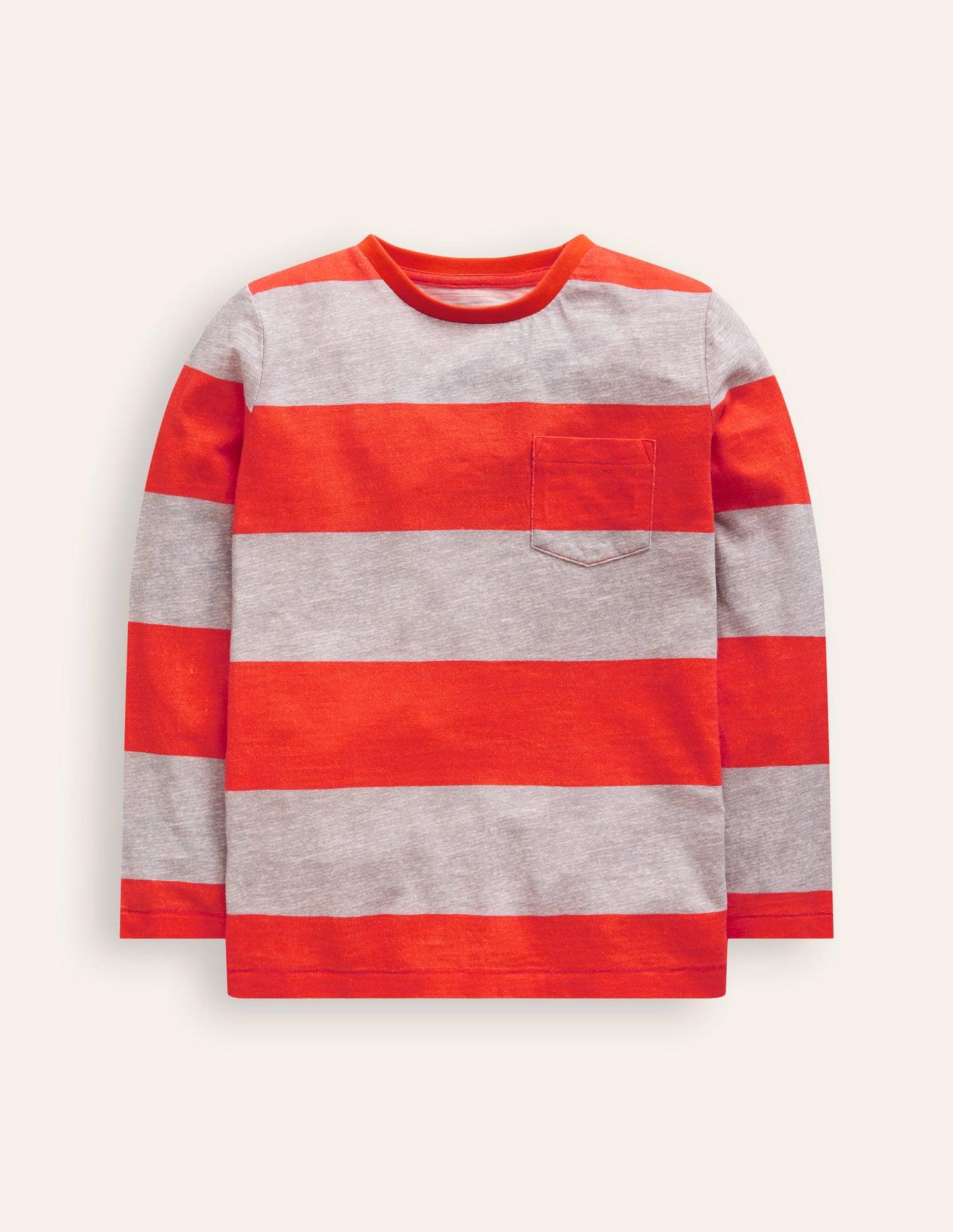 Everyday Long Sleeve T-Shirt-Grey Marl/ Firecracker Red