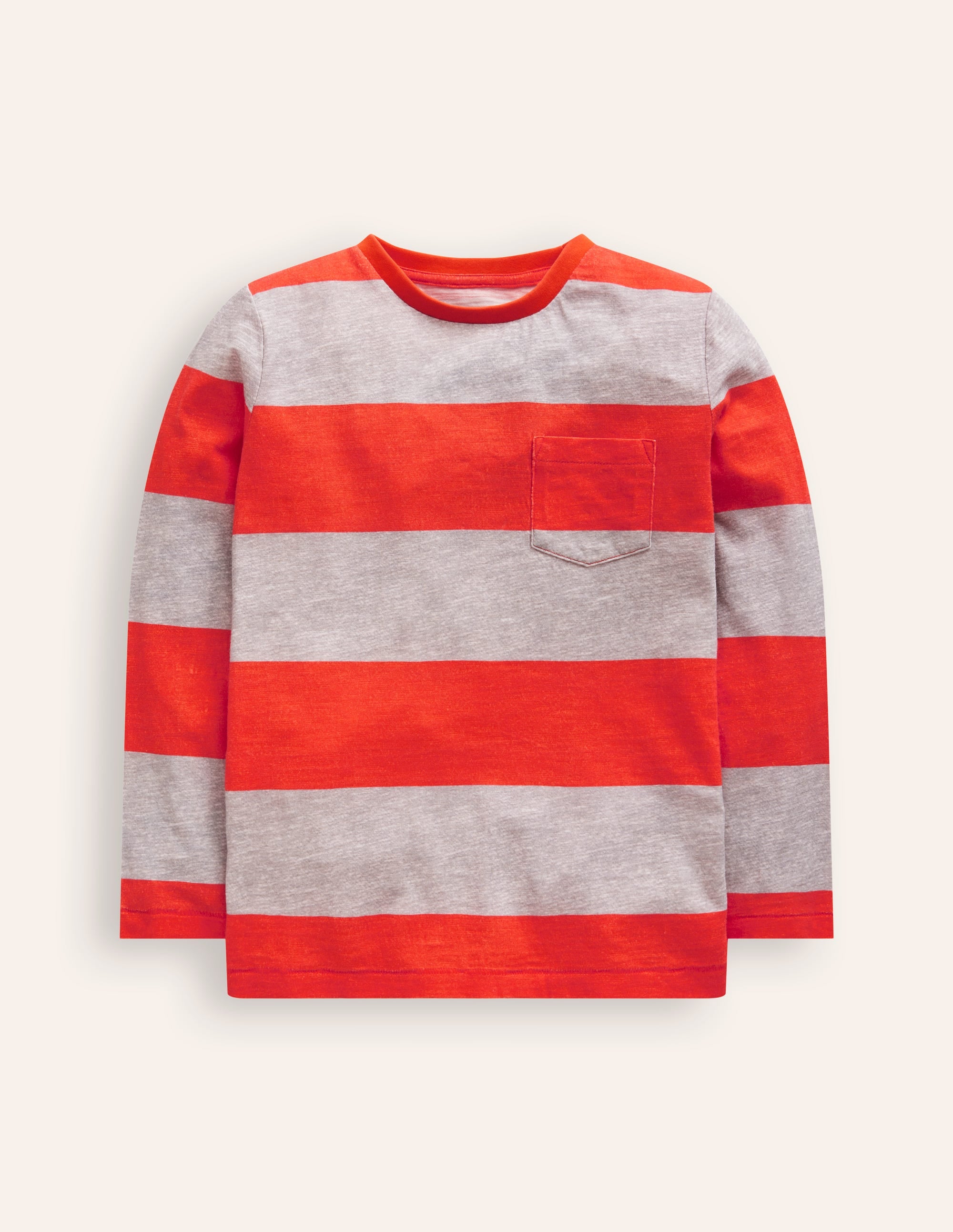 T-shirt pour tous les jours à manches longues-Gris chiné/rouge pétard - Image 1