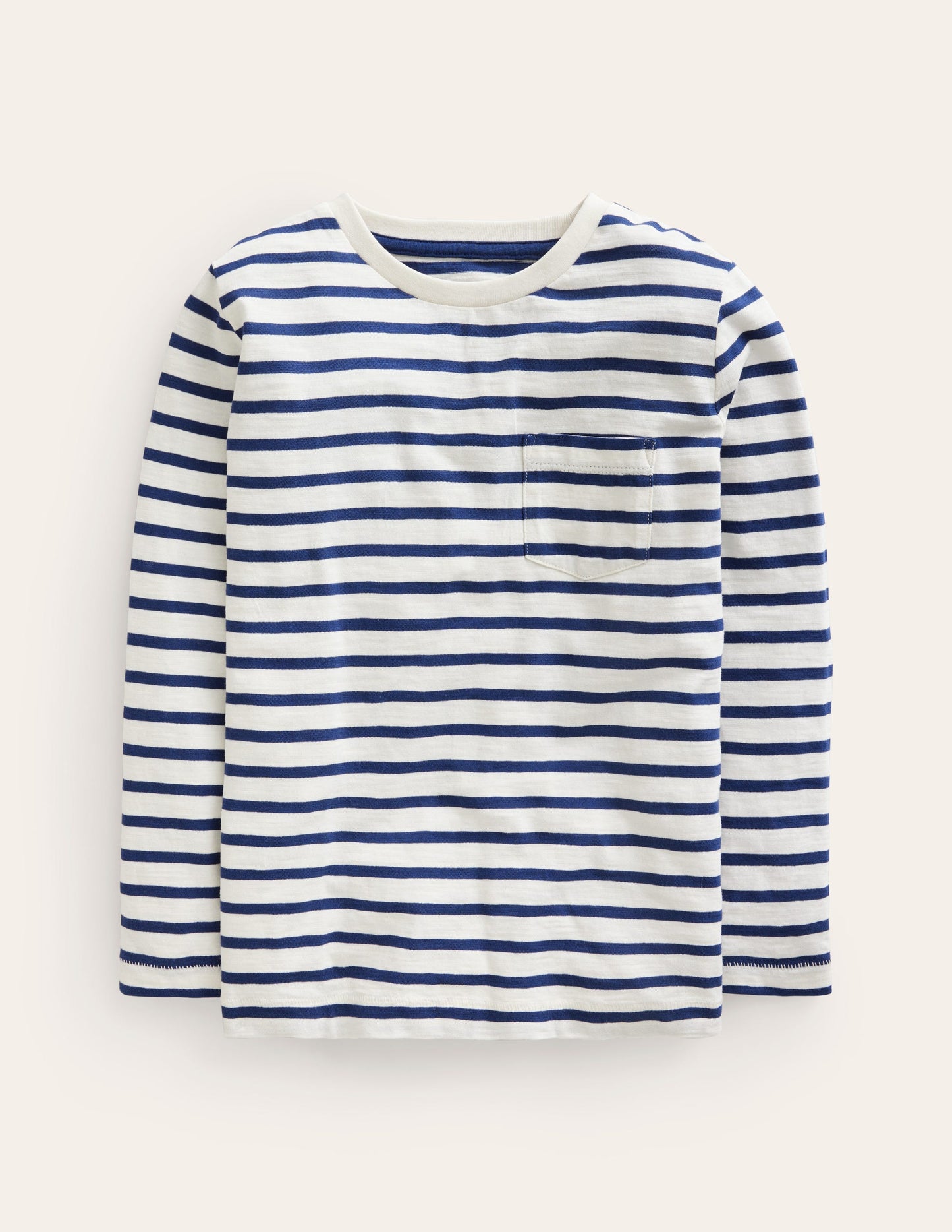 Langärmliges T-Shirt für den Alltag-Zartes Naturweiß/Schuluniform-Marineblau