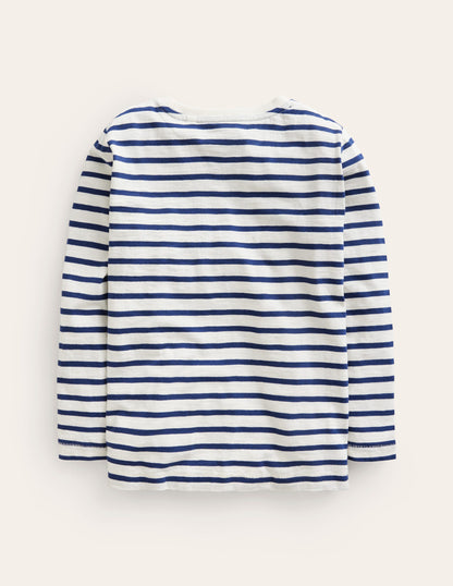 Langärmliges T-Shirt für den Alltag-Zartes Naturweiß/Schuluniform-Marineblau