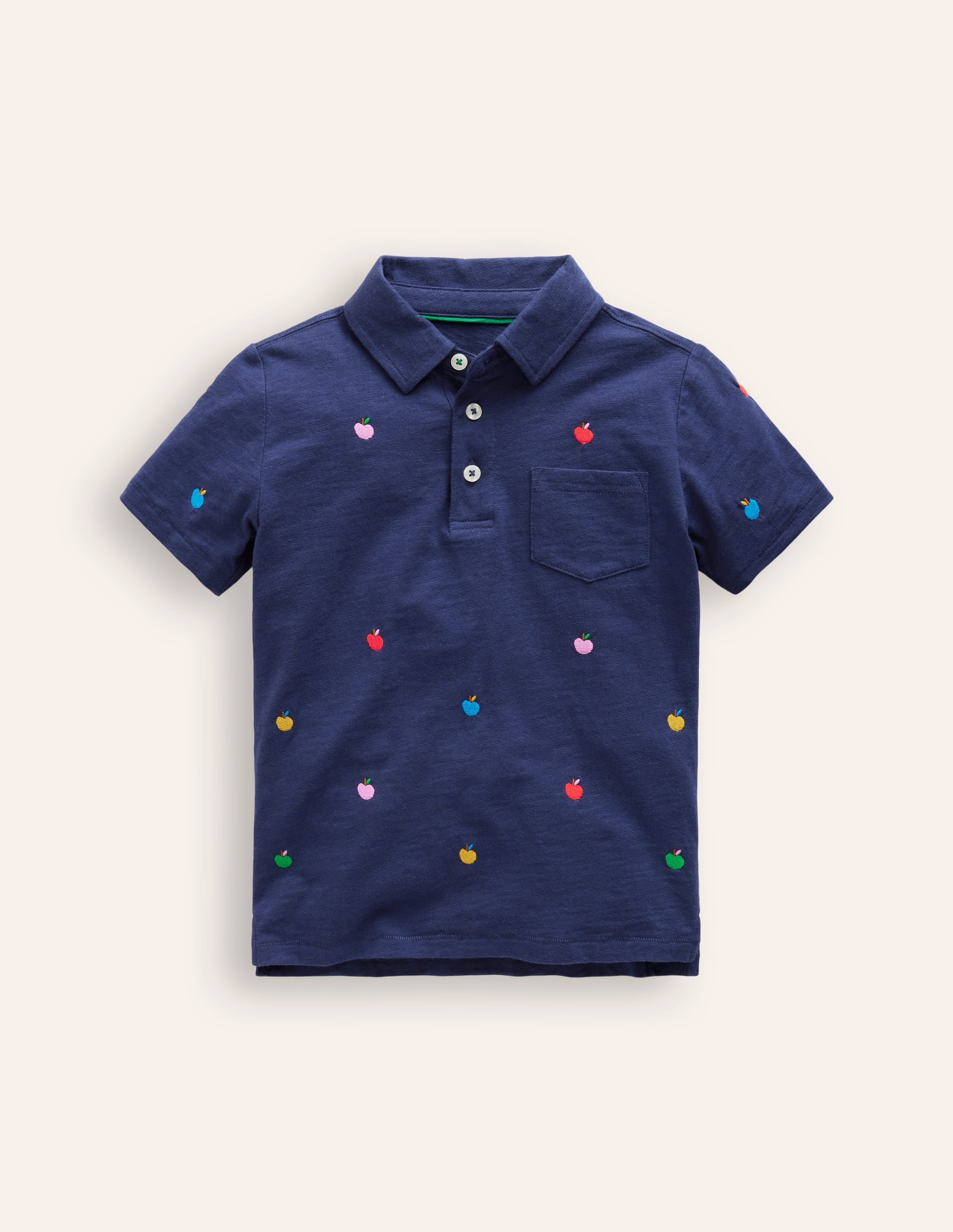 Embroidered Slub Polo Shirt-College Navy Apples - Image 3