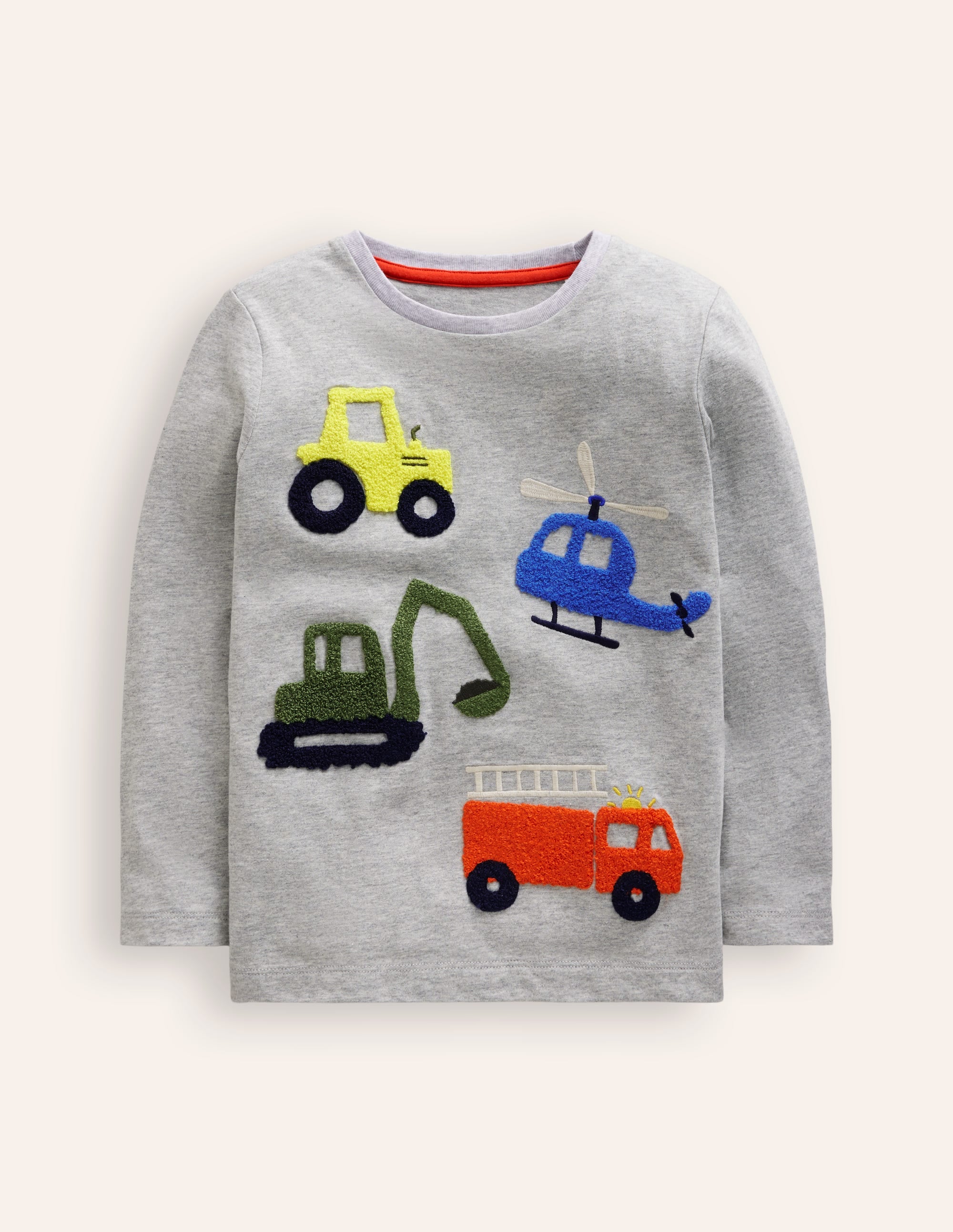 T-Shirt mit Bouclé-Detail-Grau Meliert, Bagger - Image 1
