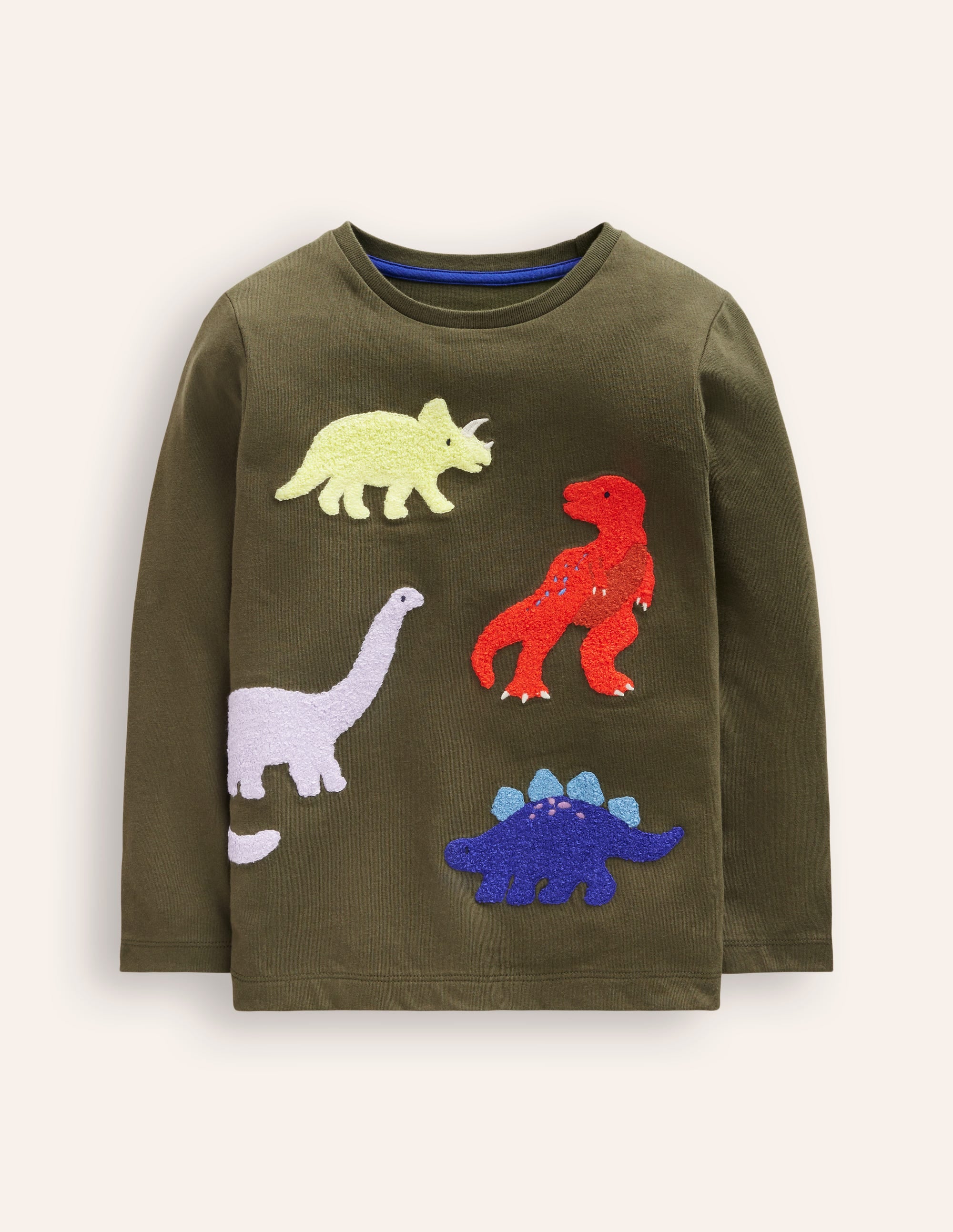 T-Shirt mit Bouclé-Detail-Klassisches Khaki Dino - Image 1