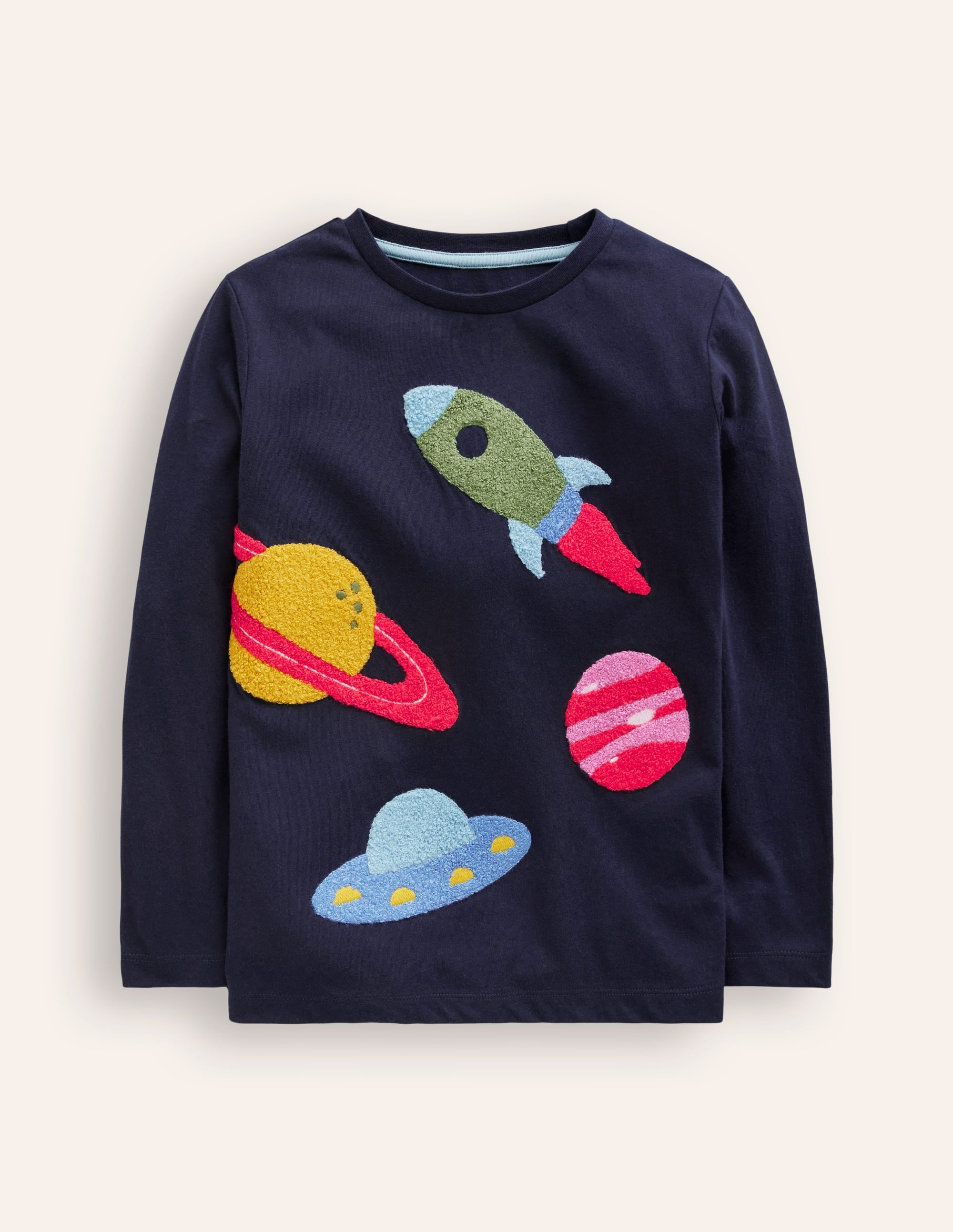 T-shirt à détail en bouclé-Planètes bleu marine universitaire - Image 1