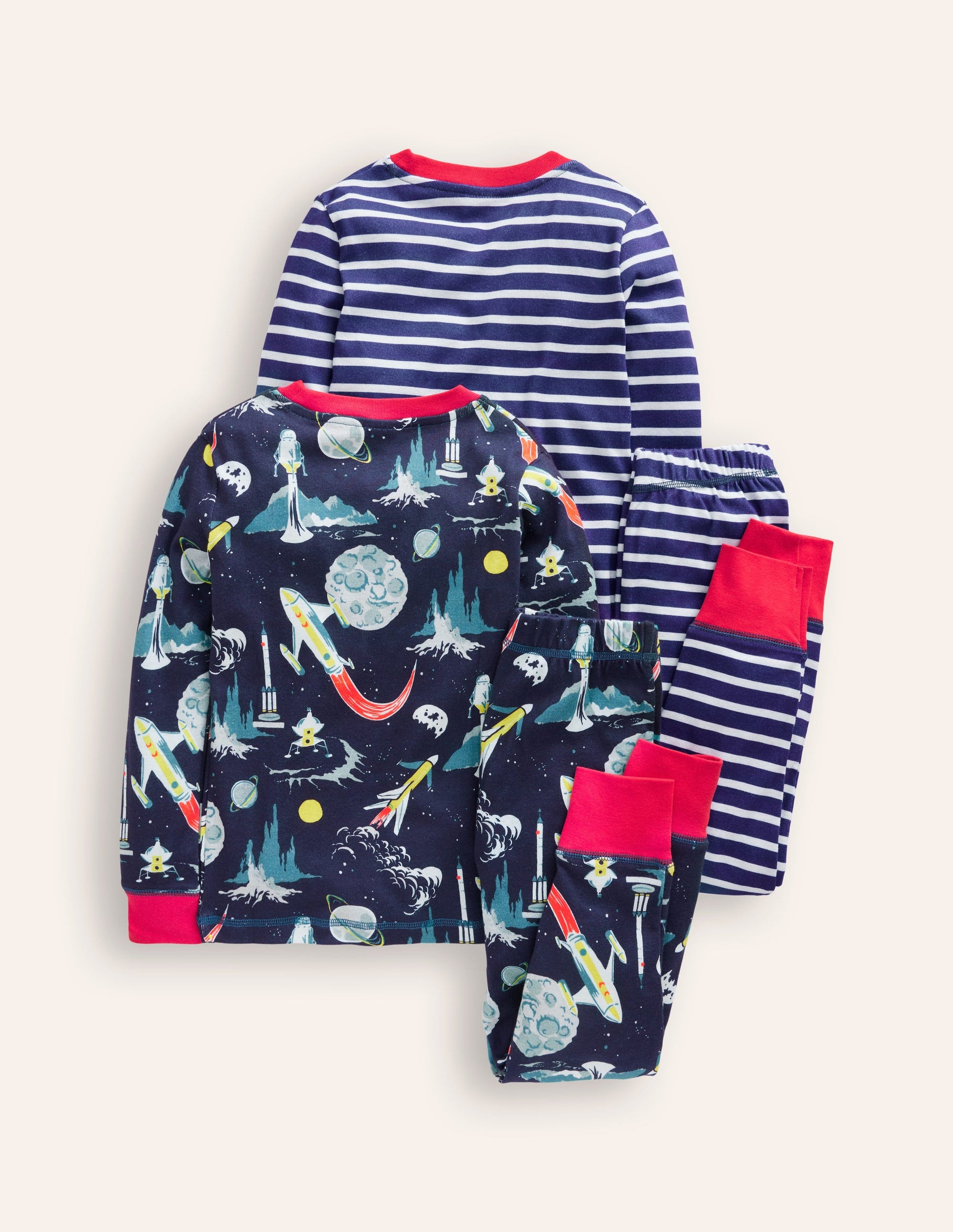 2 pyjamas douillets-Espace gris et rayé bleu marine-2