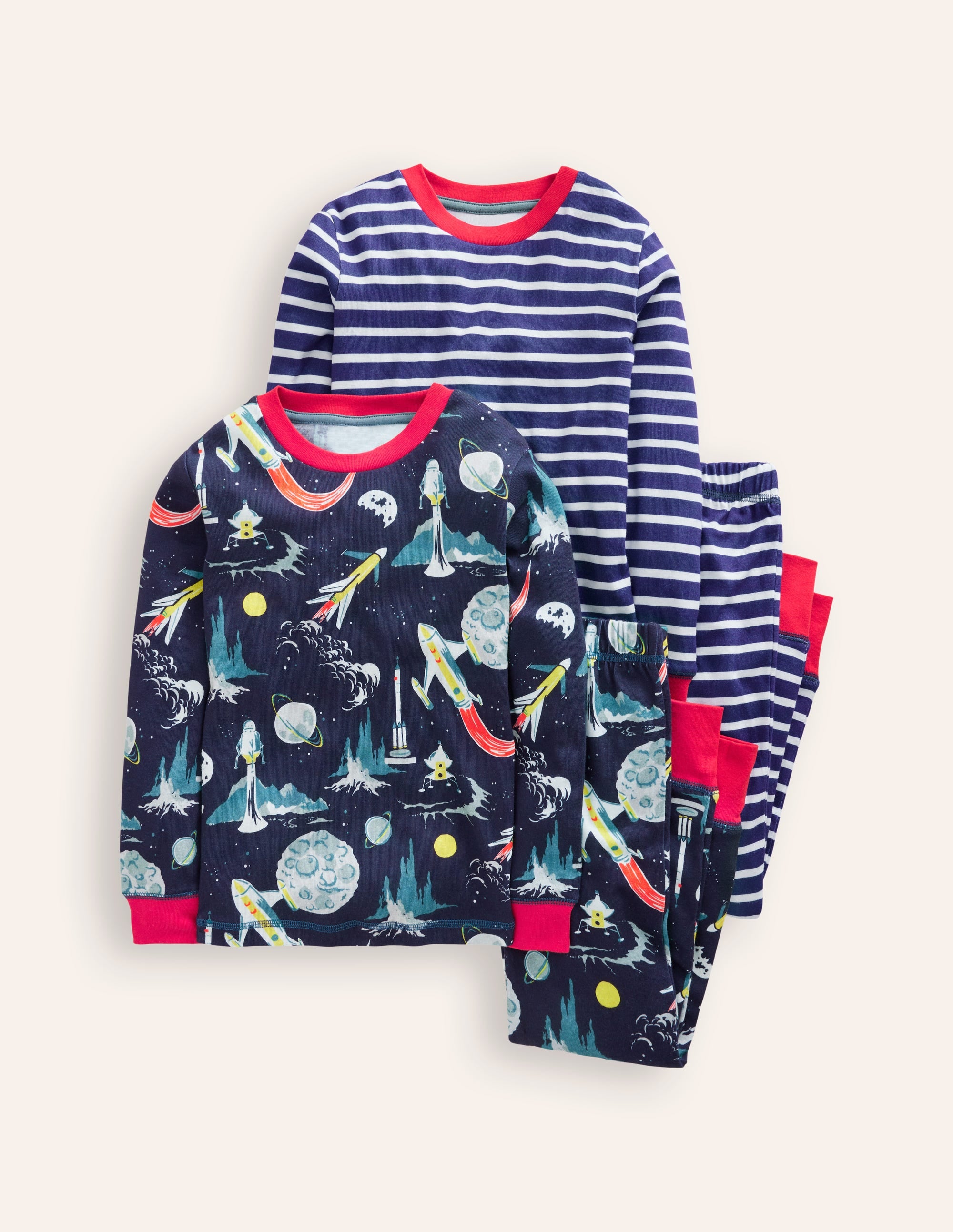 2 pyjamas douillets-Espace gris et rayé bleu marine - Image 1