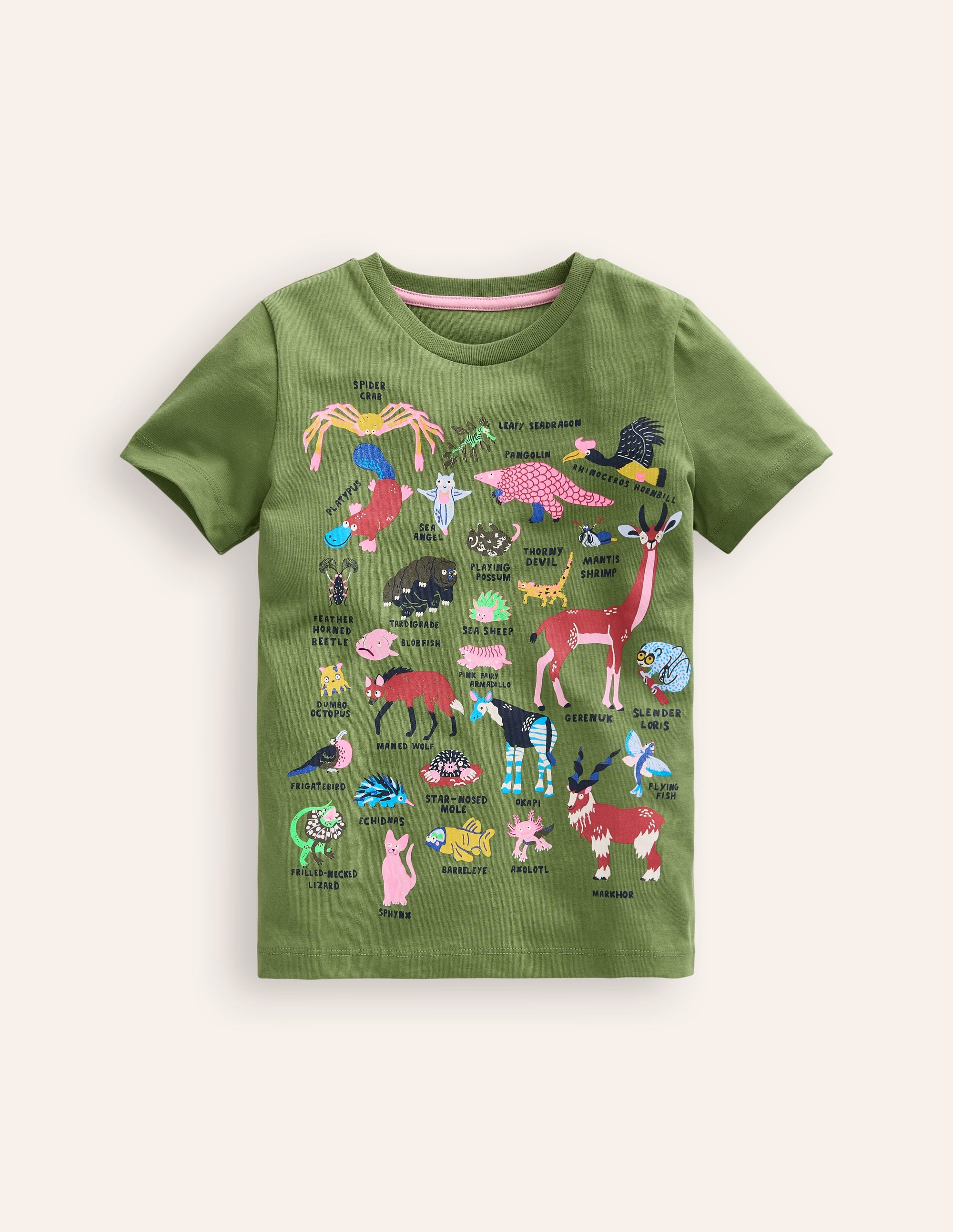 T-shirt motif animal à manches courtes-Animaux étranges vert safari - Image 1