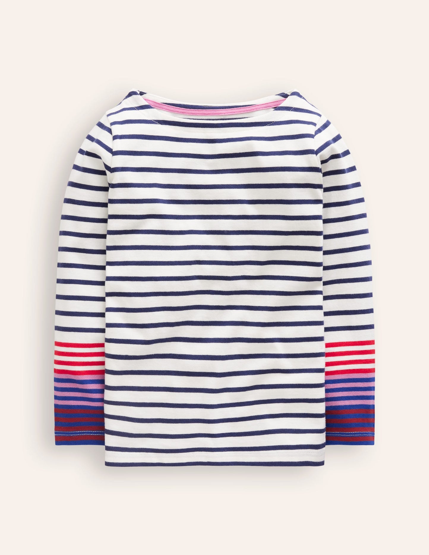 Breton-Shirt für den Alltag-Marineblau/Rosa Manschetten