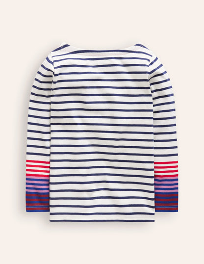 Breton-Shirt für den Alltag-Marineblau/Rosa Manschetten