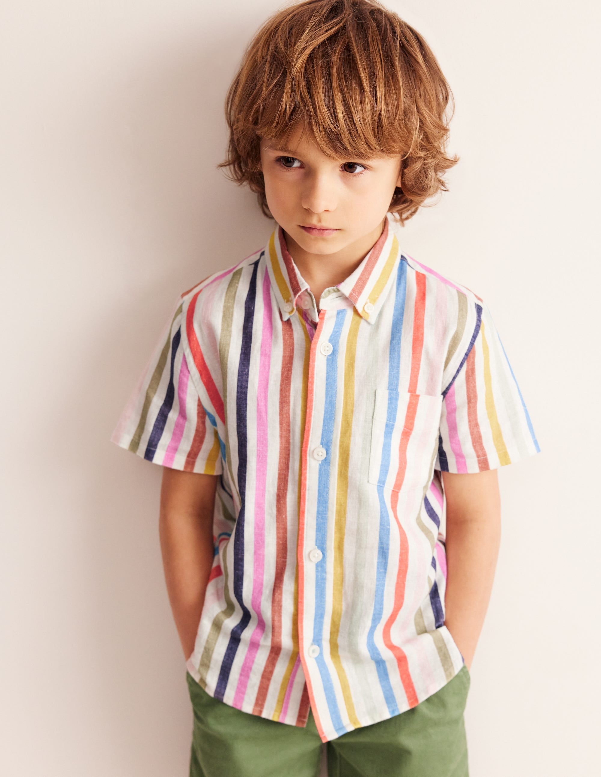 Chemise en coton et lin-Bleu Marine - Image 1