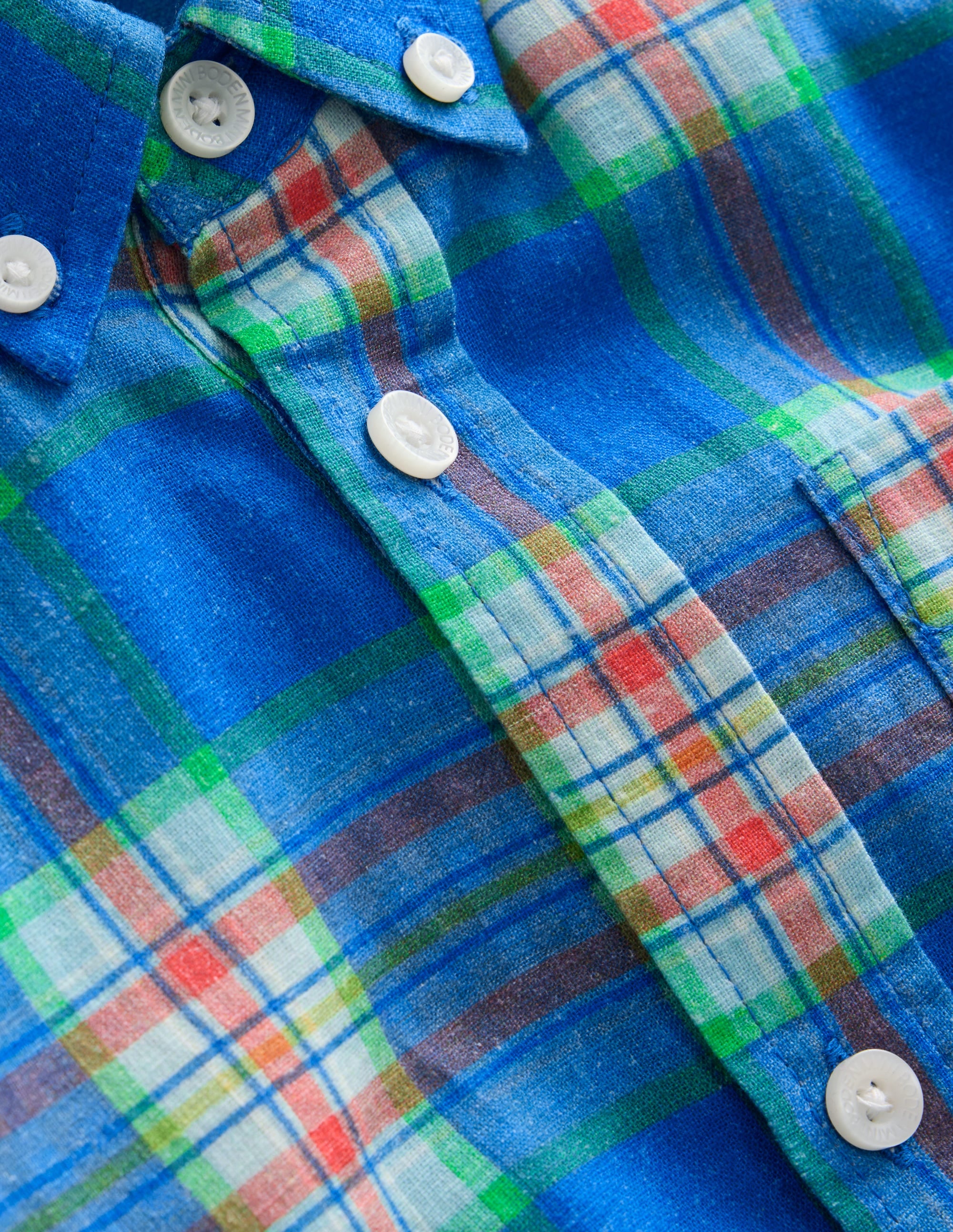 Chemise en coton et lin-Carreaux bleu/vert - Image 3