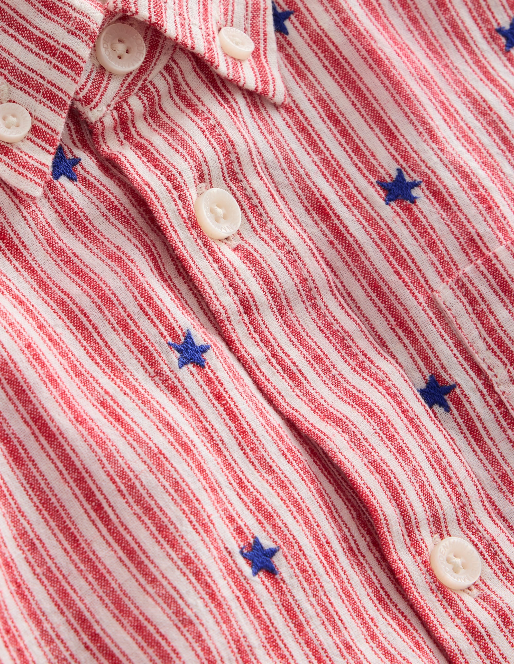 Chemise en coton et lin-Broderie étoile rayé rouge - Image 3