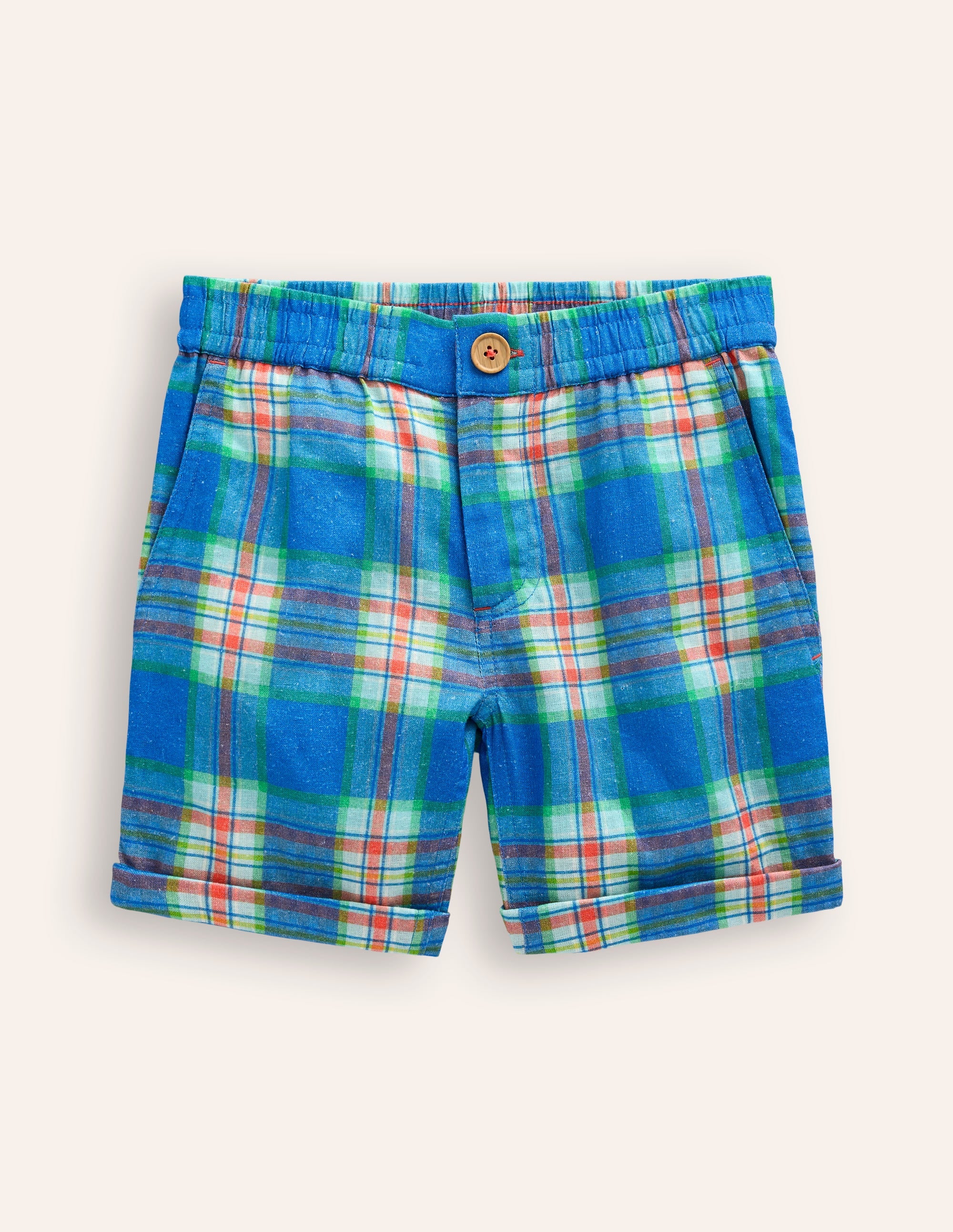 Schicke Shorts mit Umschlag-Blau/Grün Kariert - Image 1