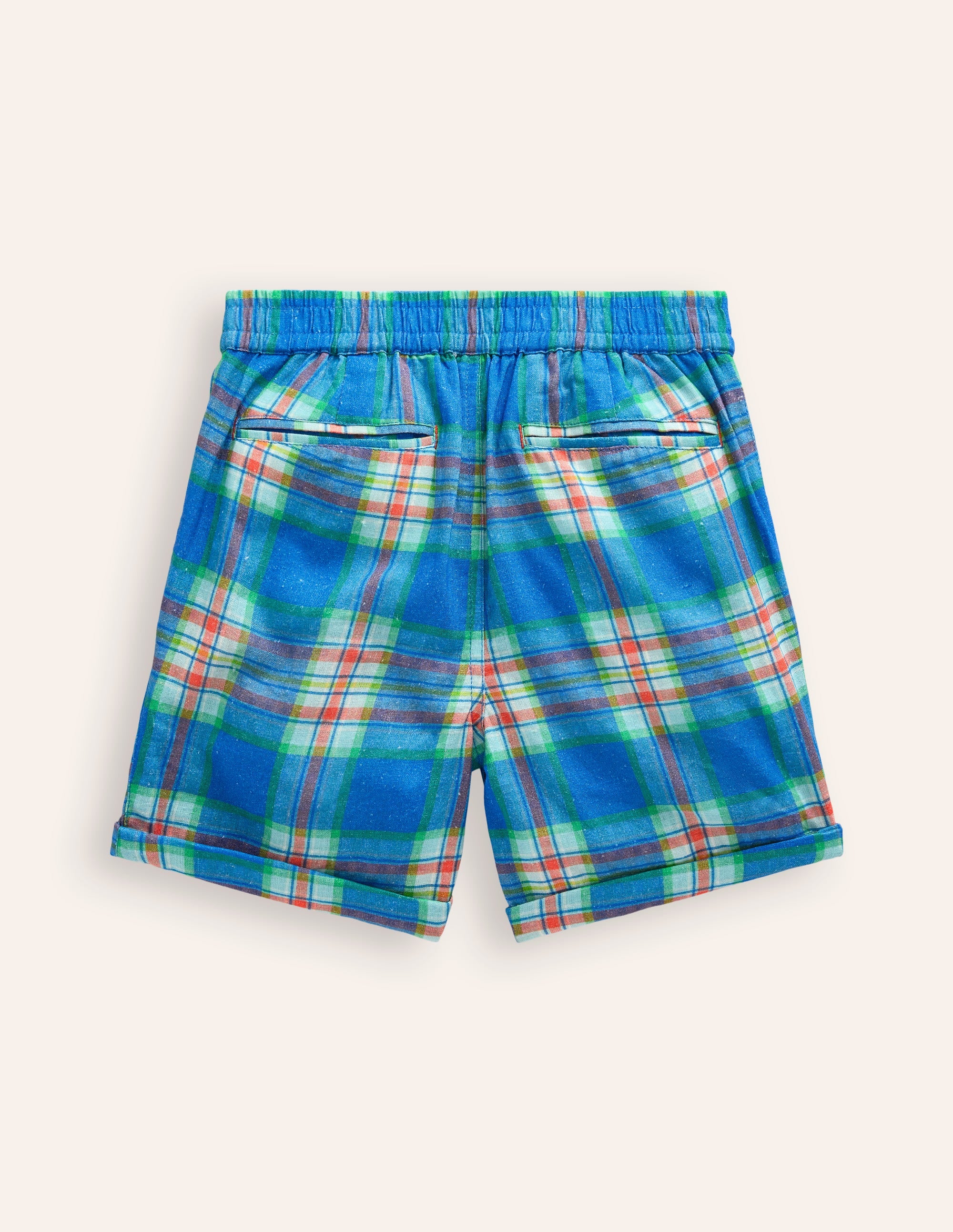 Schicke Shorts mit Umschlag-Blau/Grün Kariert - Image 2
